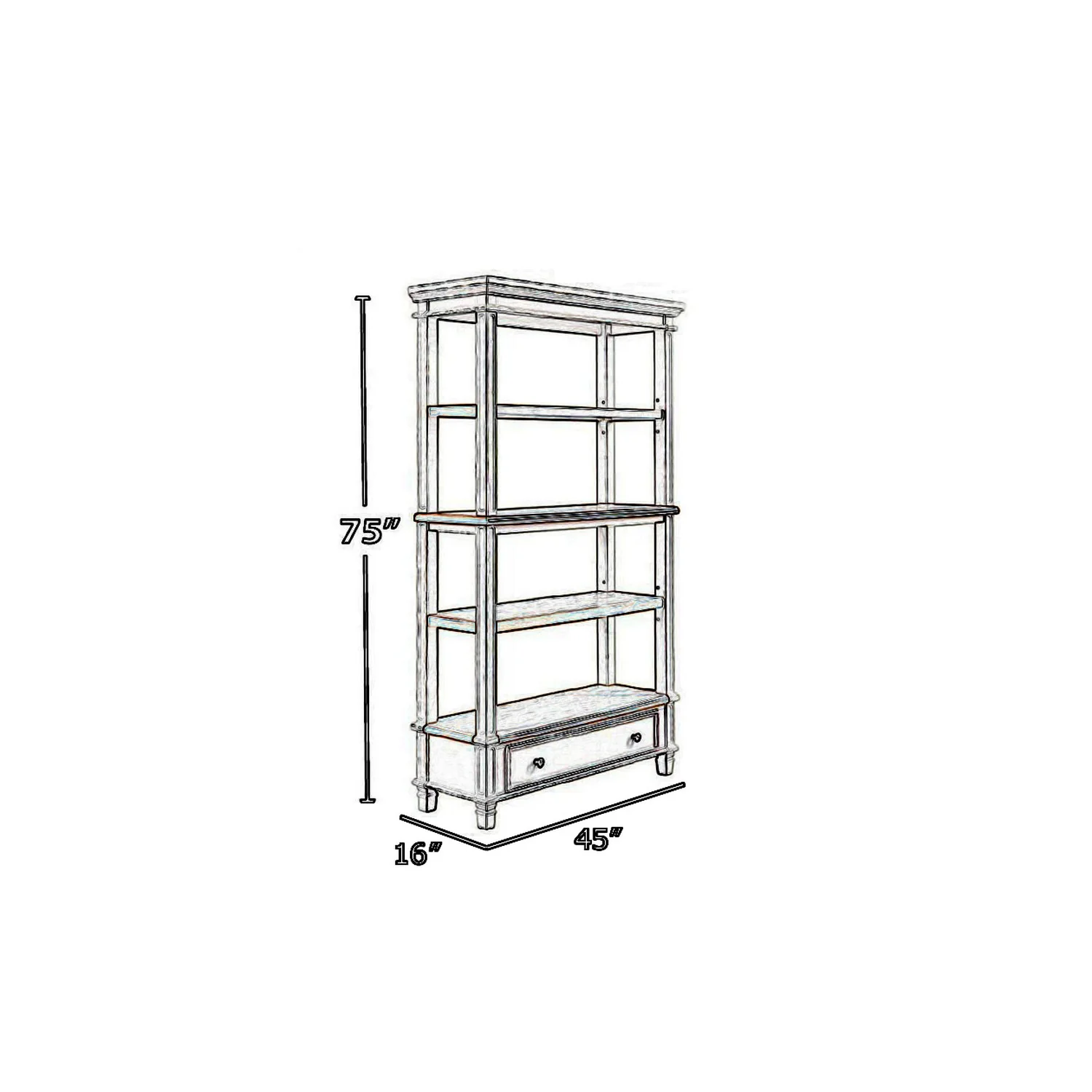Wooden Bookcase with 4 Tier Shelves and Bottom Drawer, Brown and White By Benzara - Image 2