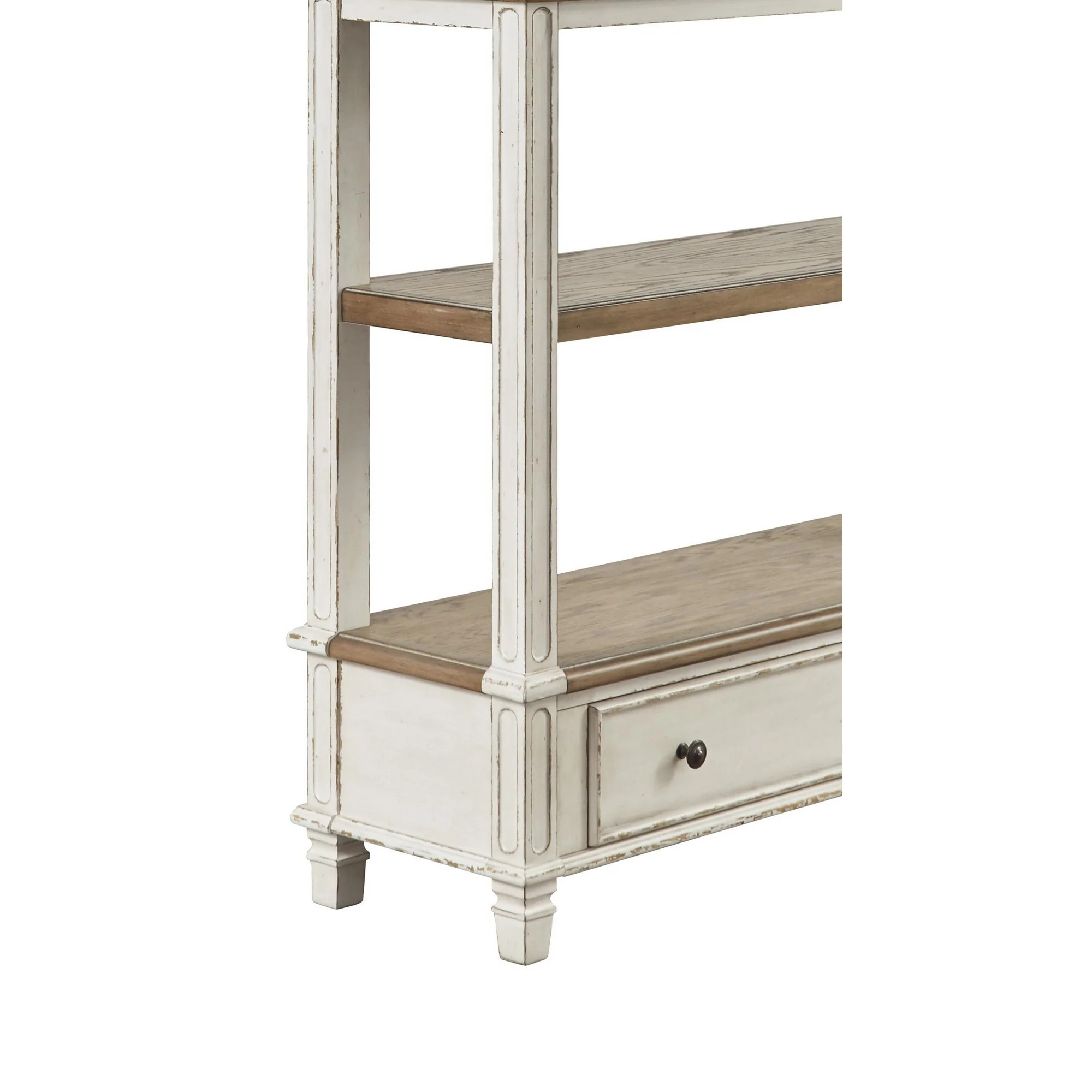 Wooden Bookcase with 4 Tier Shelves and Bottom Drawer, Brown and White By Benzara - Image 3