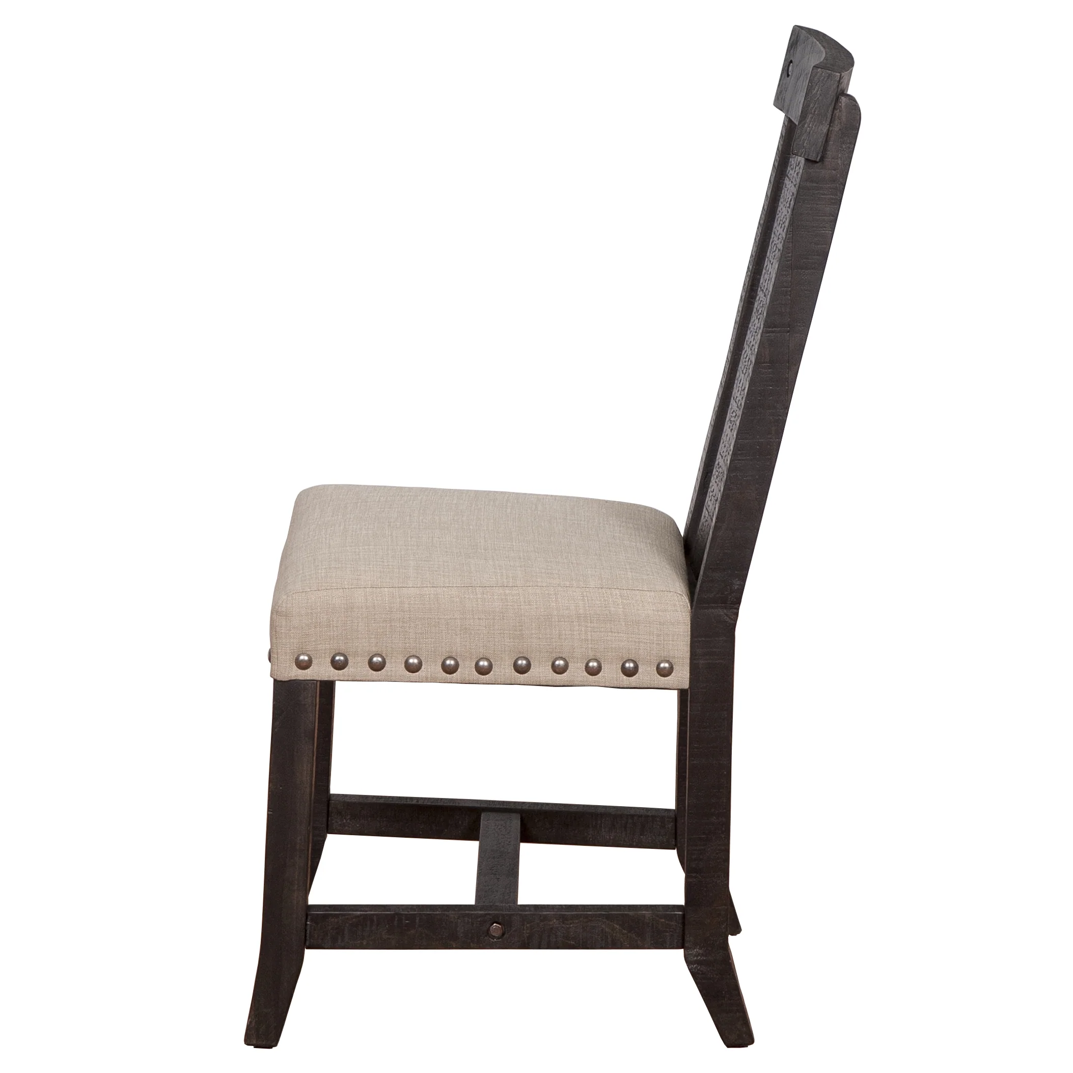 Wooden Chair with Fabric Upholstered Seat and Slat Style Back, Set of 2, Black and Beige By Benzara - Image 3