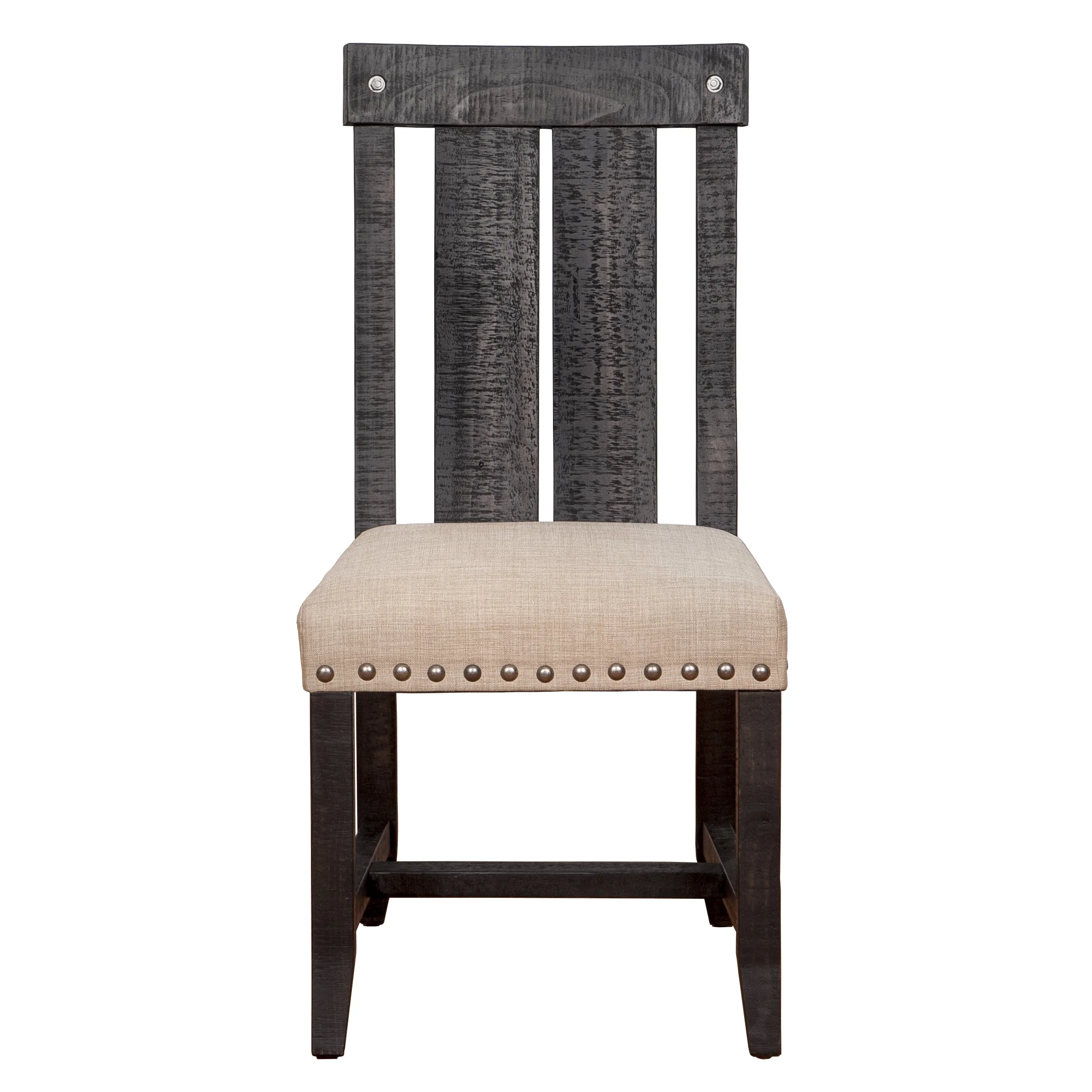 Wooden Chair with Fabric Upholstered Seat and Slat Style Back, Set of 2, Black and Beige By Benzara - Image 5