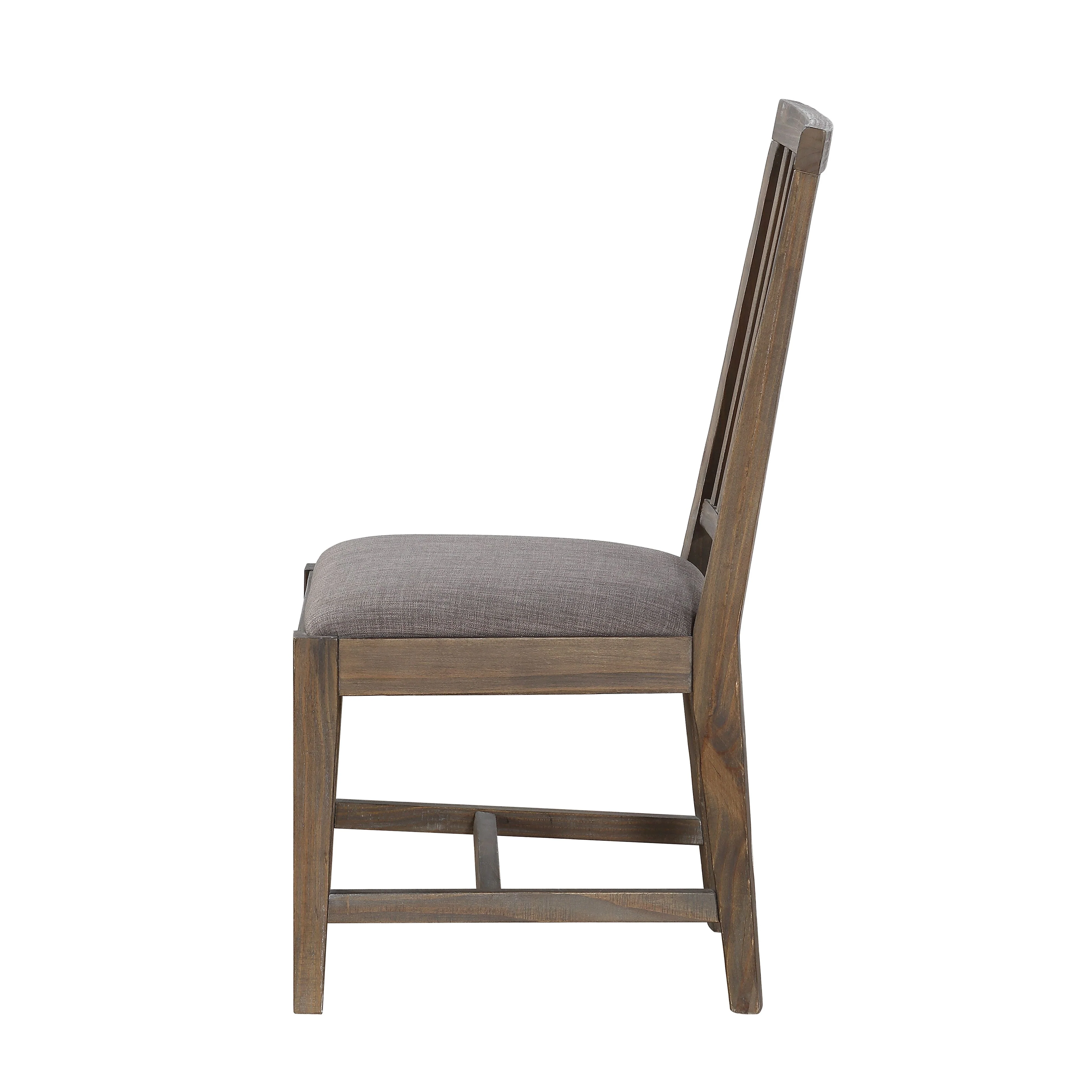 Wooden Chair with Fabric Upholstered Seat and Slat Style Back, Set of 2, Oak Brown and Gray By Benzara - Image 2