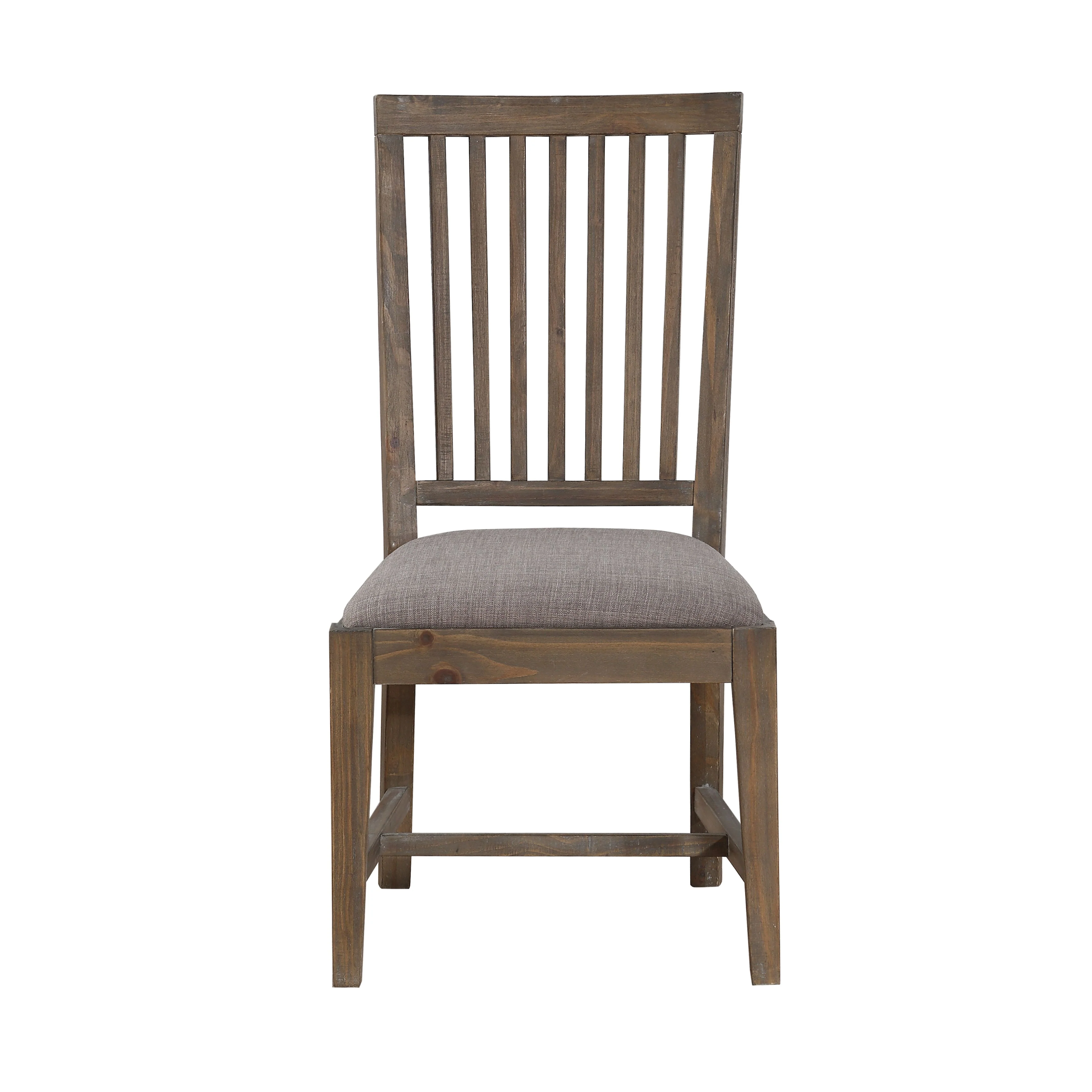 Wooden Chair with Fabric Upholstered Seat and Slat Style Back, Set of 2, Oak Brown and Gray By Benzara - Image 3