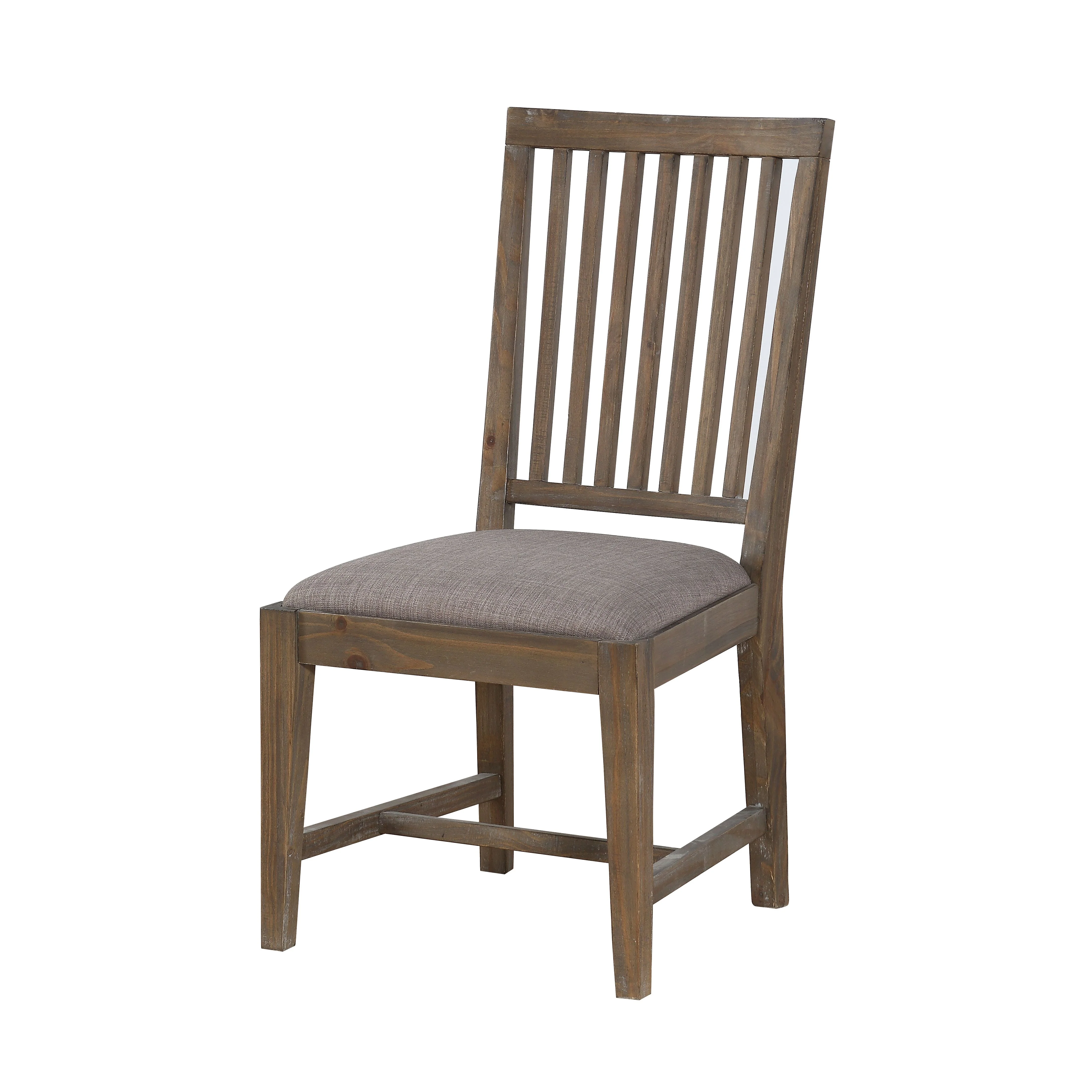 Wooden Chair with Fabric Upholstered Seat and Slat Style Back, Set of 2, Oak Brown and Gray By Benzara - Image 4