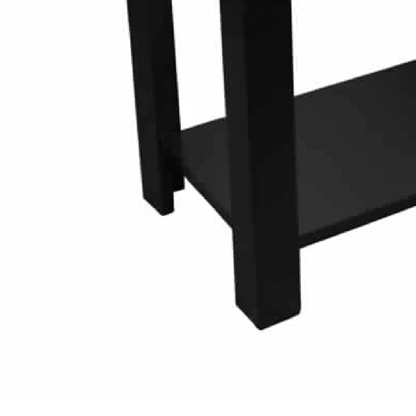Wooden Chairside Table with Bottom Shelf and Block Legs, Black By Benzara - Image 2