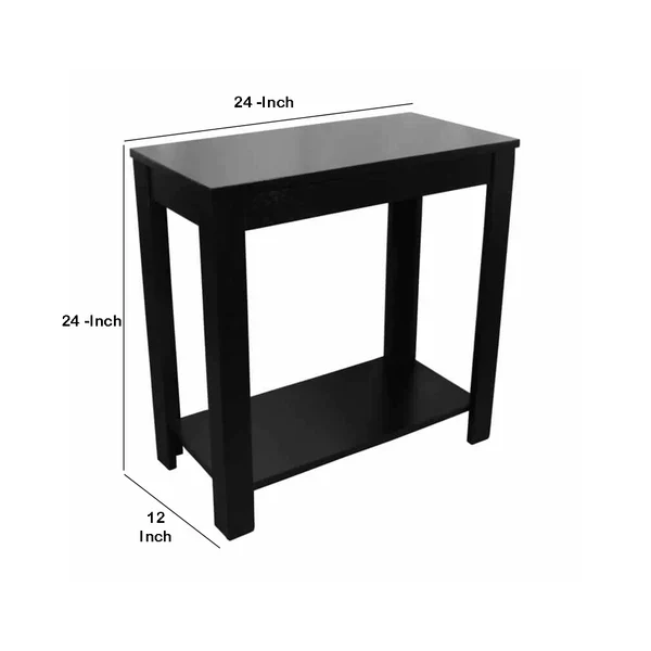Wooden Chairside Table with Bottom Shelf and Block Legs, Black By Benzara - Image 5