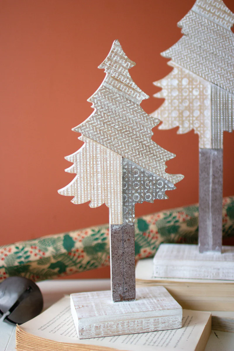 Wooden Christmas Trees On Bases Set Of 2 By Kalalou - Image 3