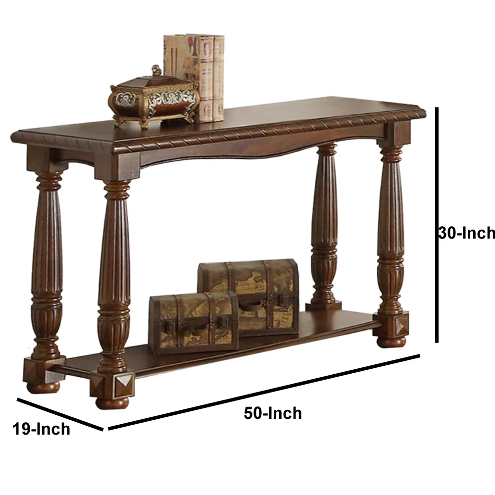 Wooden Console Table With Bottom Shelf, Brown By Benzara - Image 4