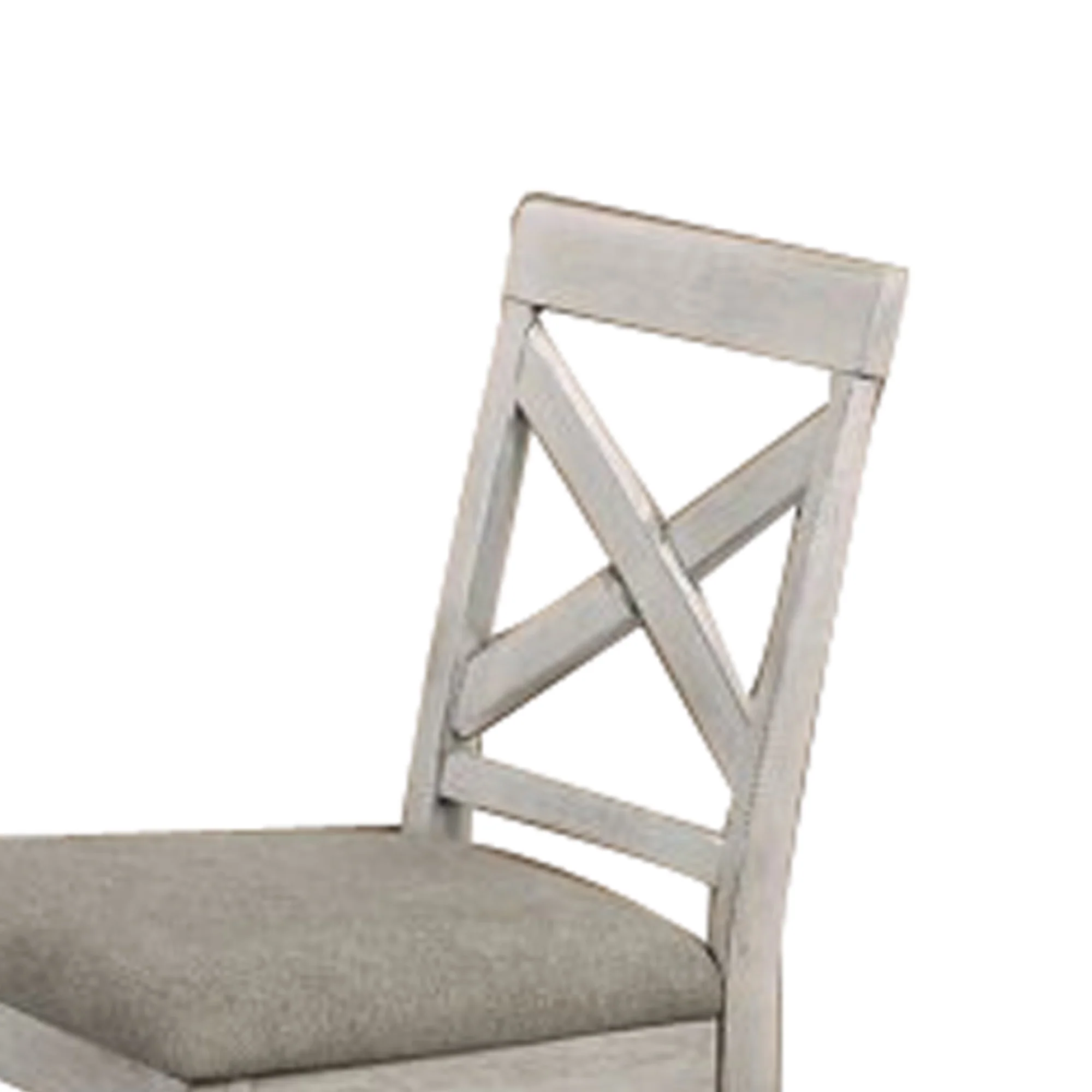 Wooden Counter Chair With X Shaped Backrest With Padded Seat,White And Gray By Benzara - Image 2
