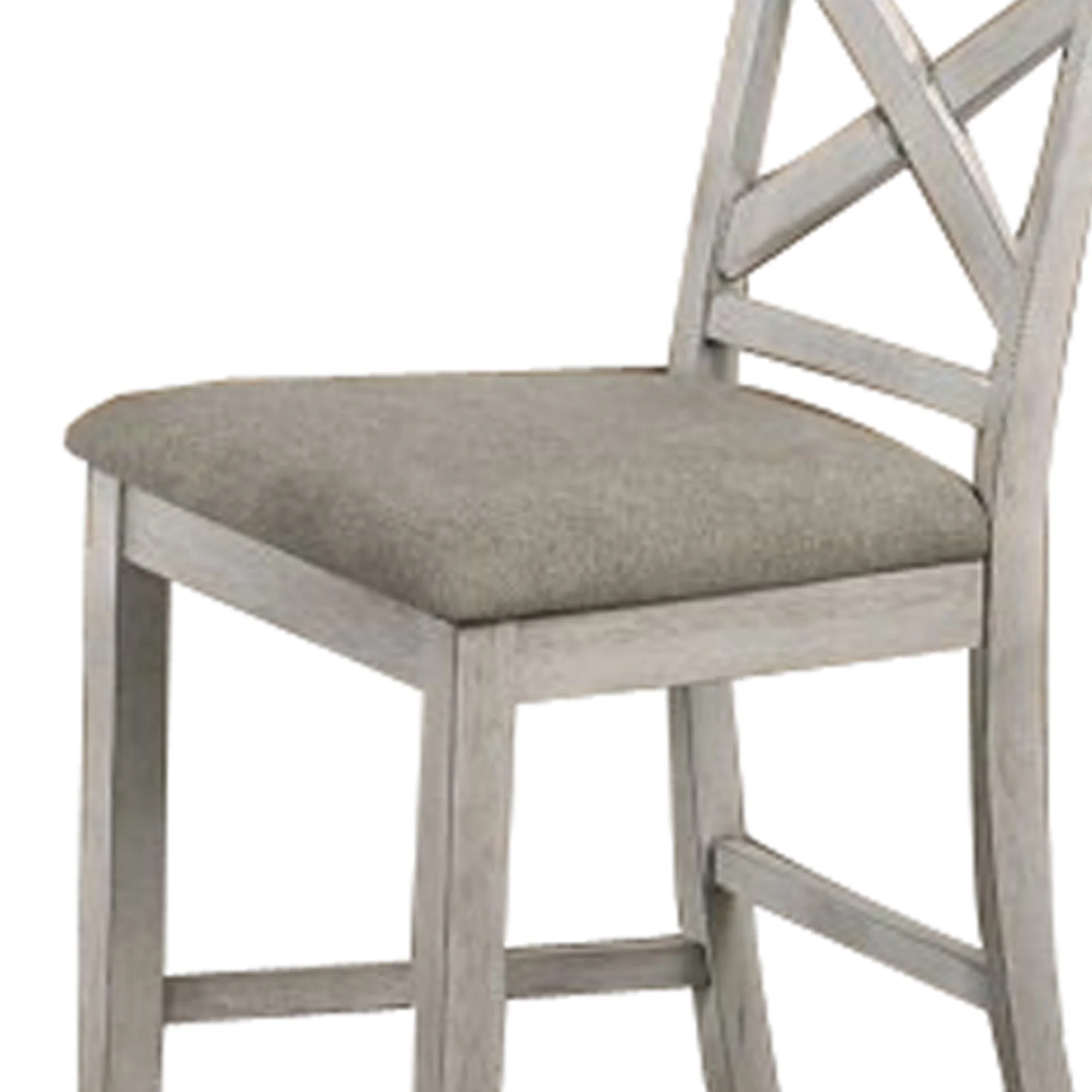 Wooden Counter Chair With X Shaped Backrest With Padded Seat,White And Gray By Benzara - Image 3