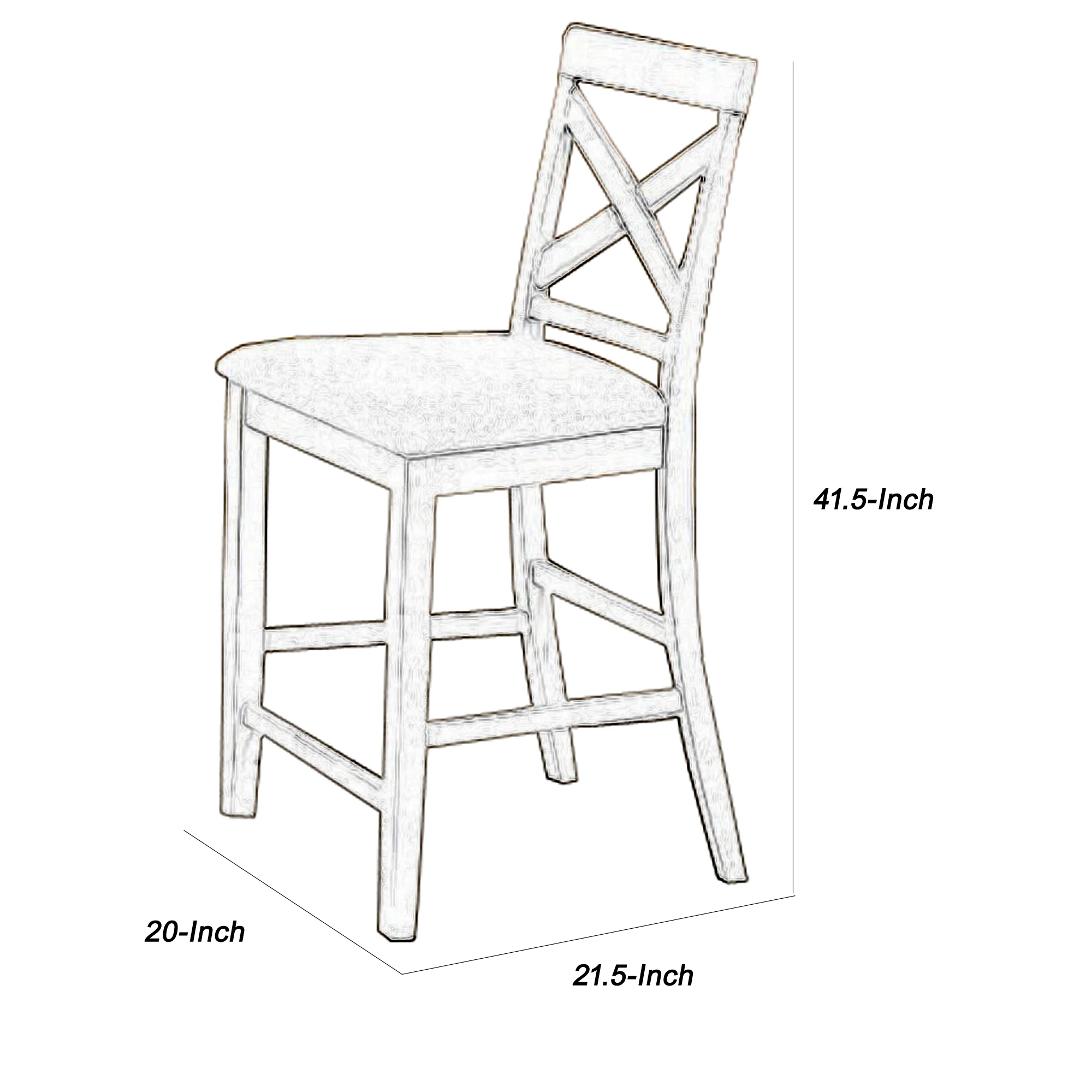 Wooden Counter Chair With X Shaped Backrest With Padded Seat,White And Gray By Benzara - Image 5