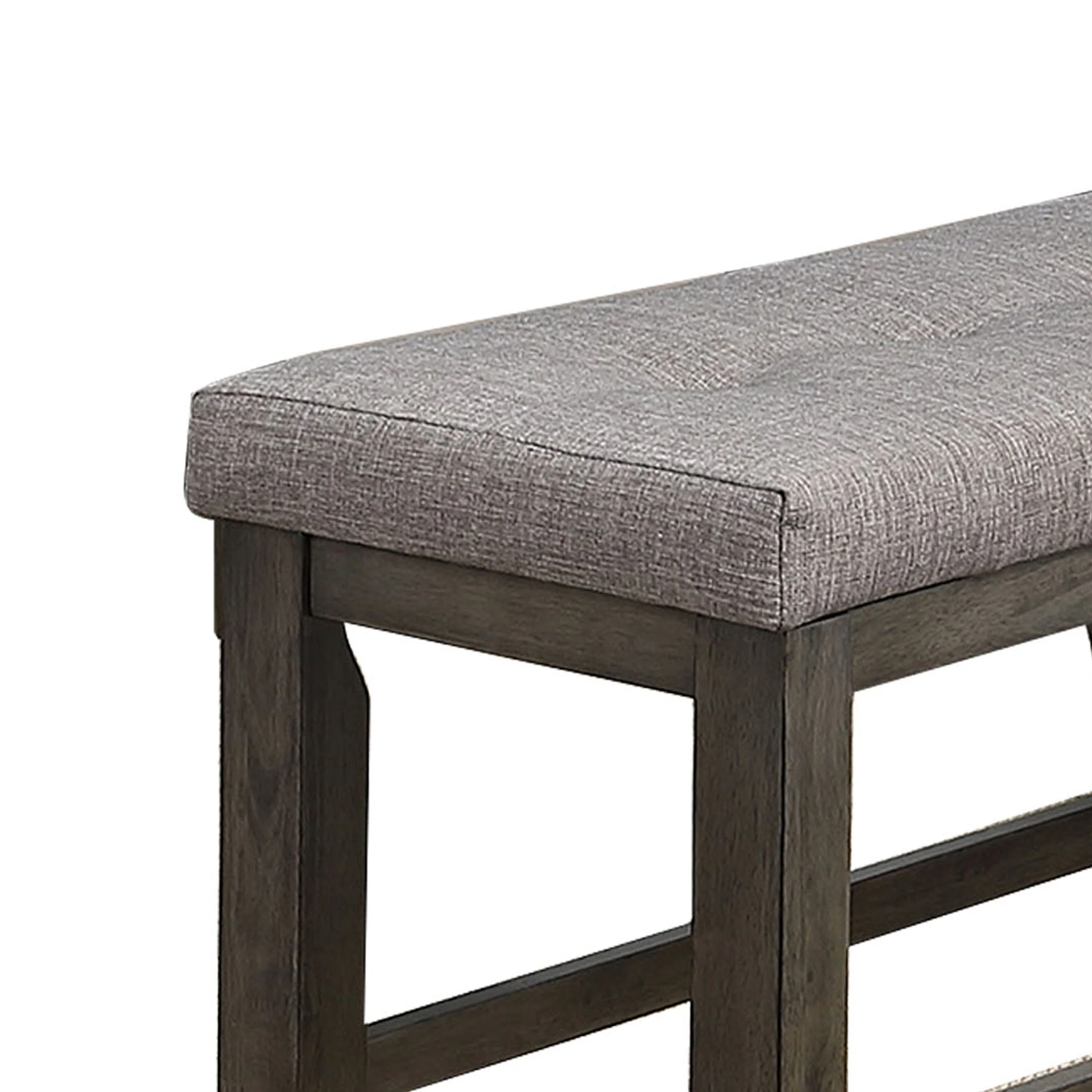 Wooden Counter Height Bench With Fabric Upholstered Seat, Brown And Gray By Benzara - Image 2
