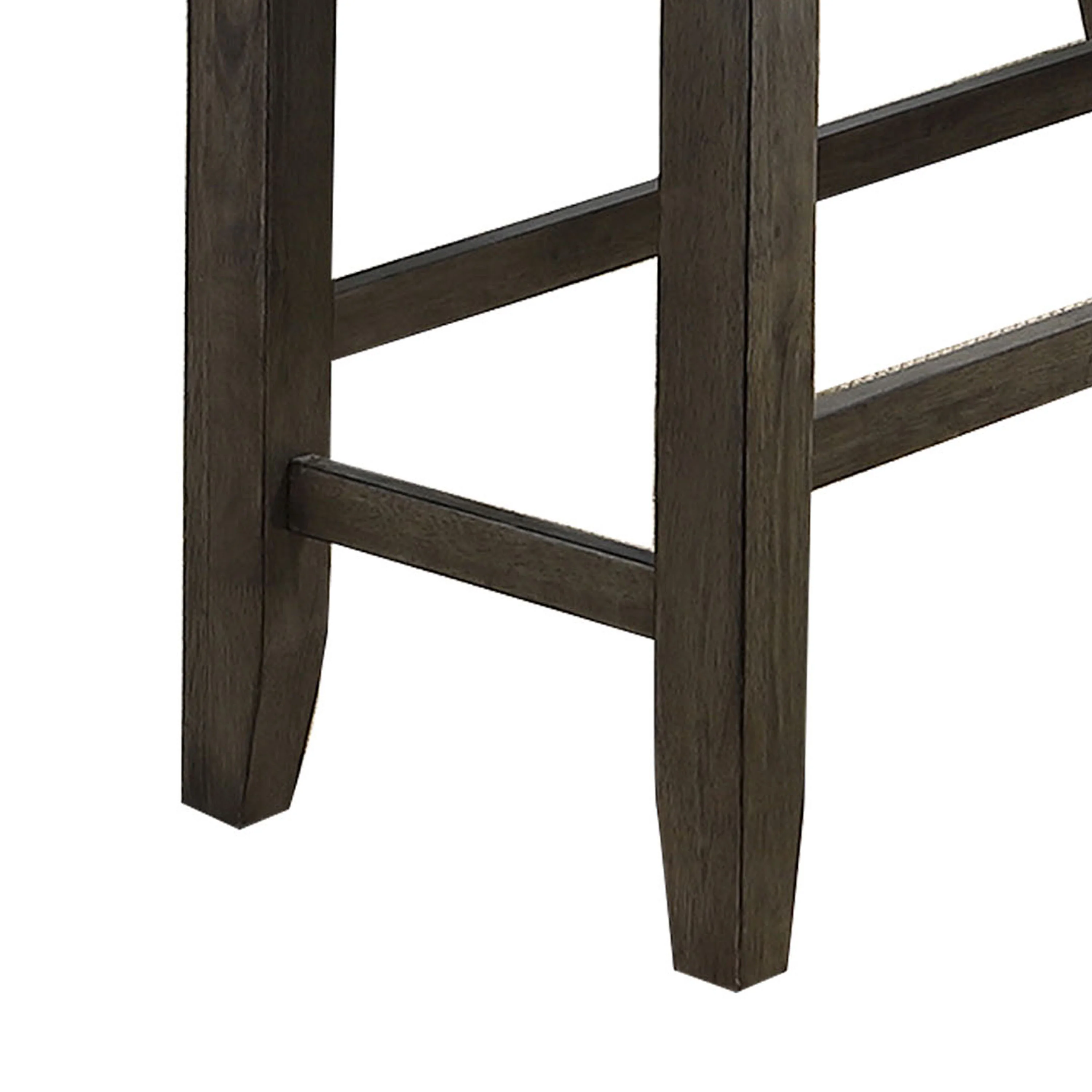Wooden Counter Height Bench With Fabric Upholstered Seat, Brown And Gray By Benzara - Image 3