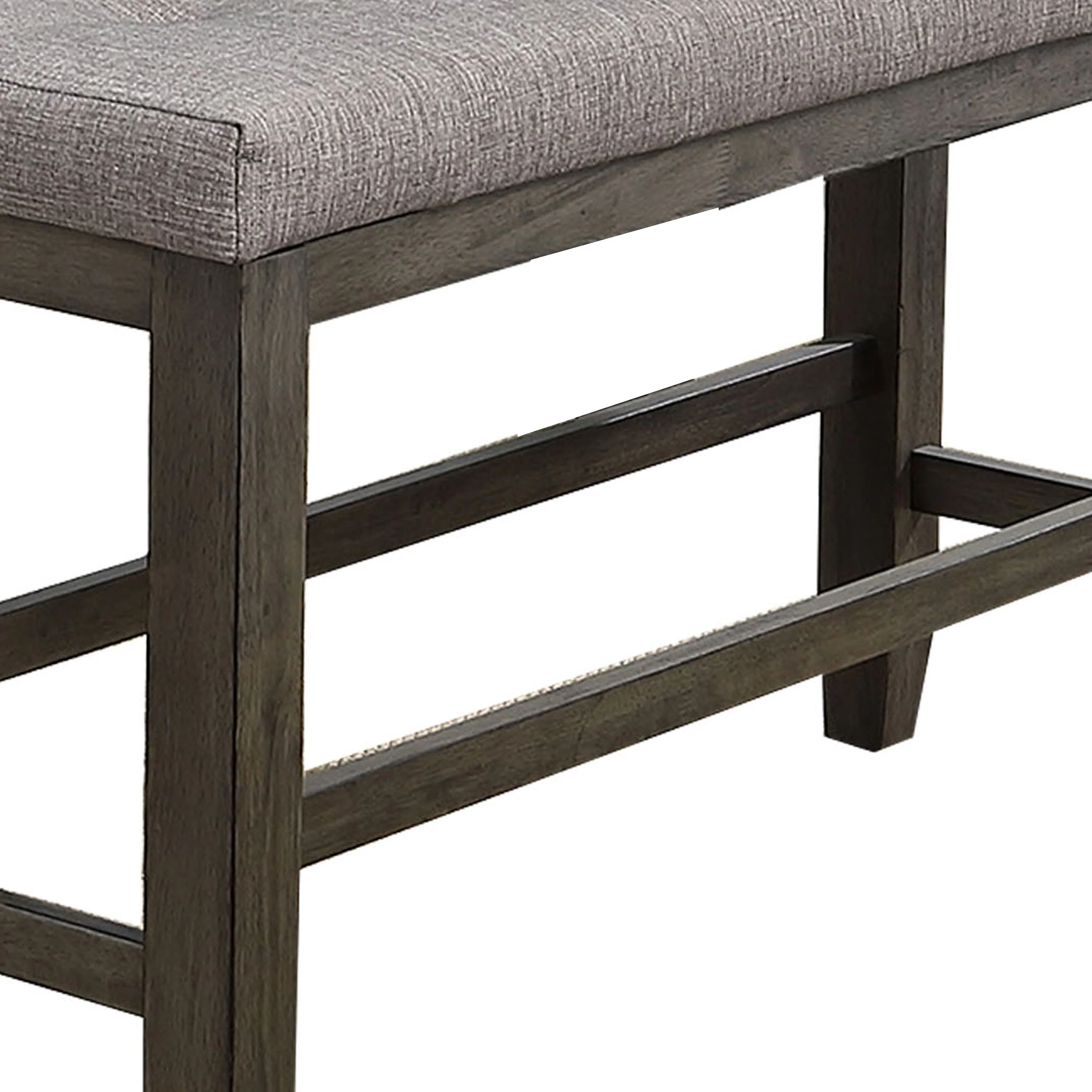 Wooden Counter Height Bench With Fabric Upholstered Seat, Brown And Gray By Benzara - Image 4