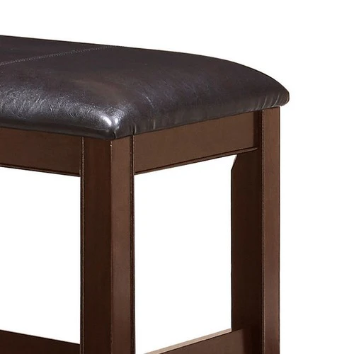 Wooden Counter Height Bench With Leatherette Seat, Brown By Benzara - Image 2