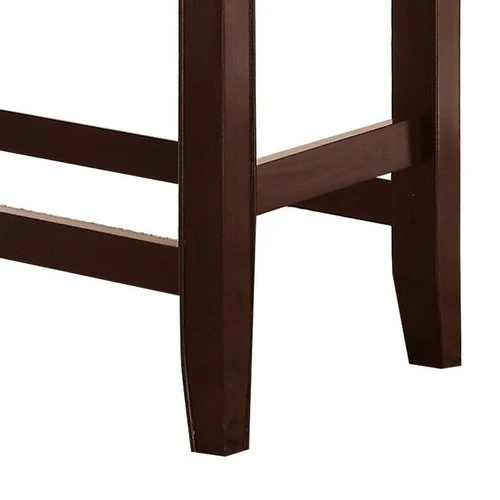 Wooden Counter Height Bench With Leatherette Seat, Brown By Benzara - Image 3