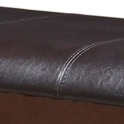 Wooden Counter Height Bench With Leatherette Seat, Brown By Benzara - Image 4
