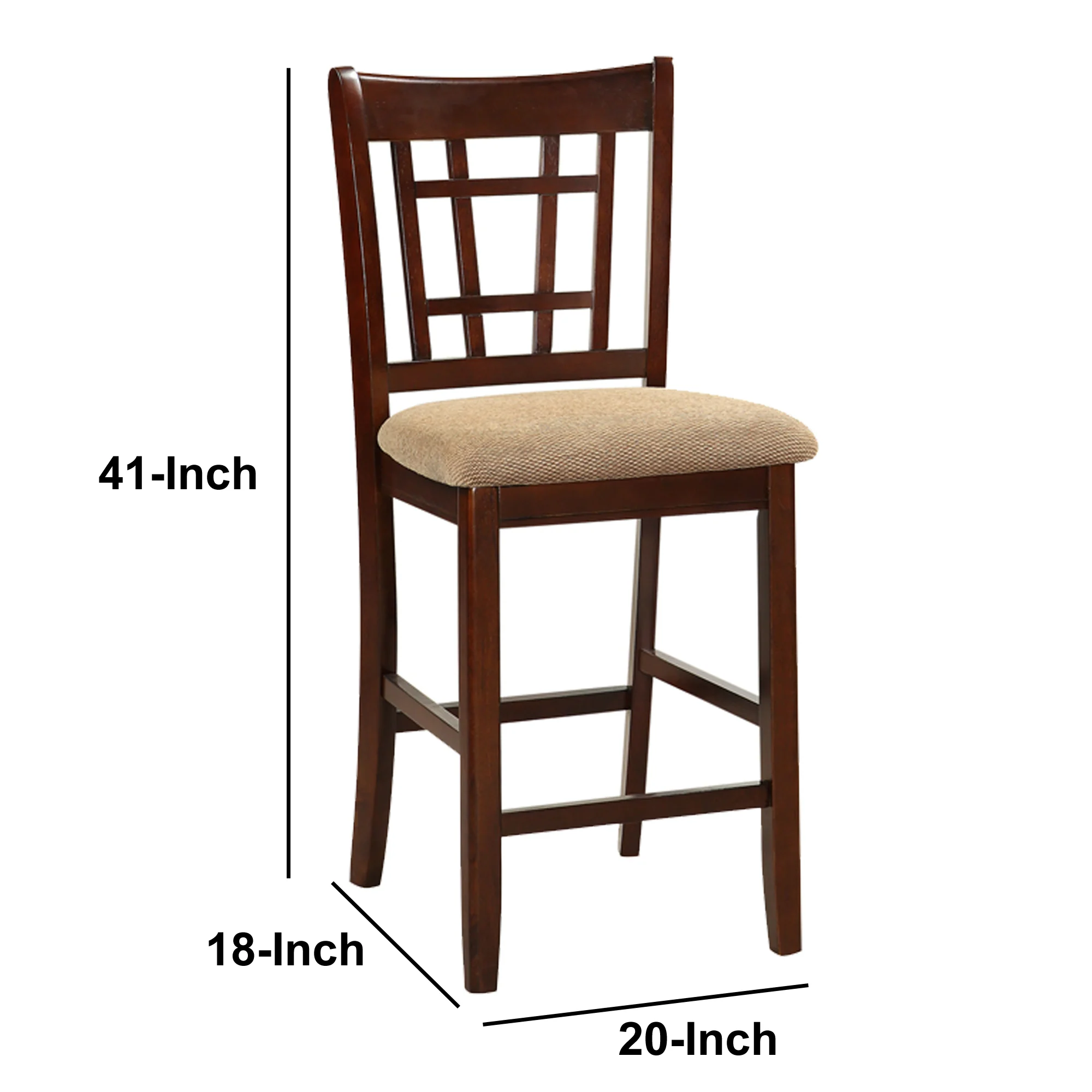 Wooden Counter Height Chair, Dark Brown & Cream, Set Of 2 By Benzara - Image 2