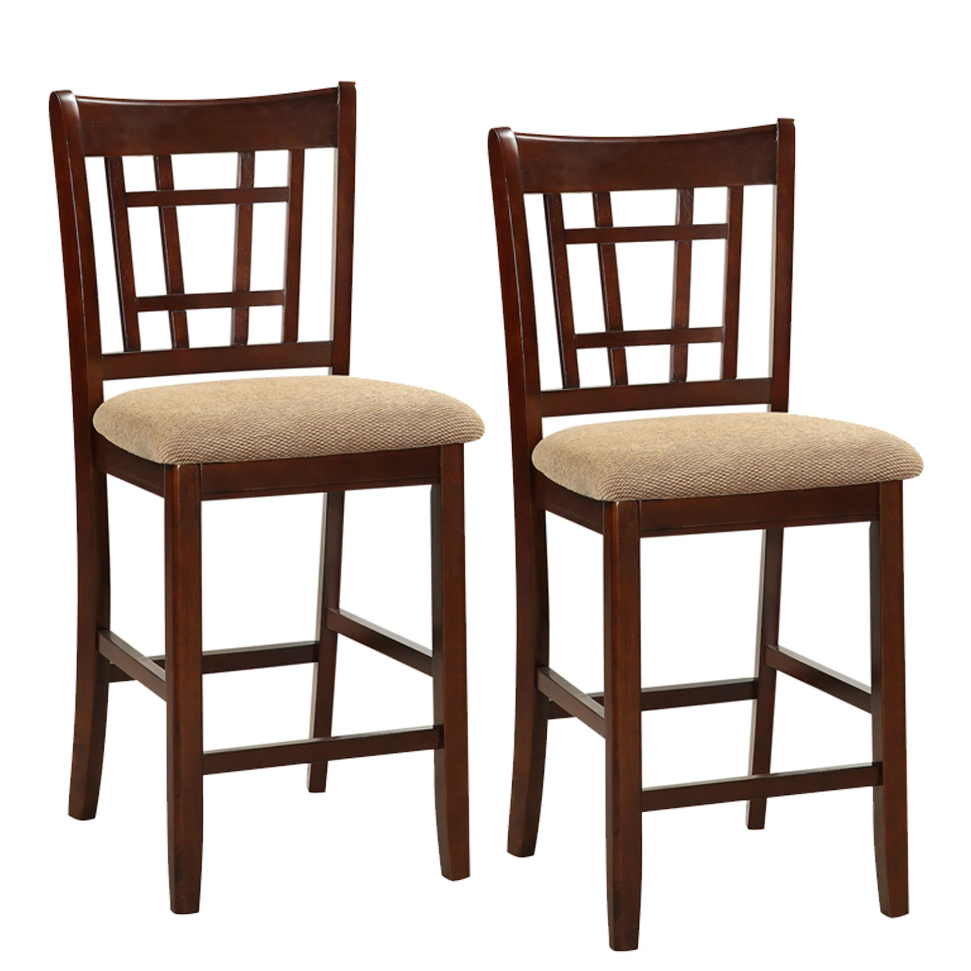 Wooden Counter Height Chair, Dark Brown & Cream, Set Of 2 By Benzara - Image 4