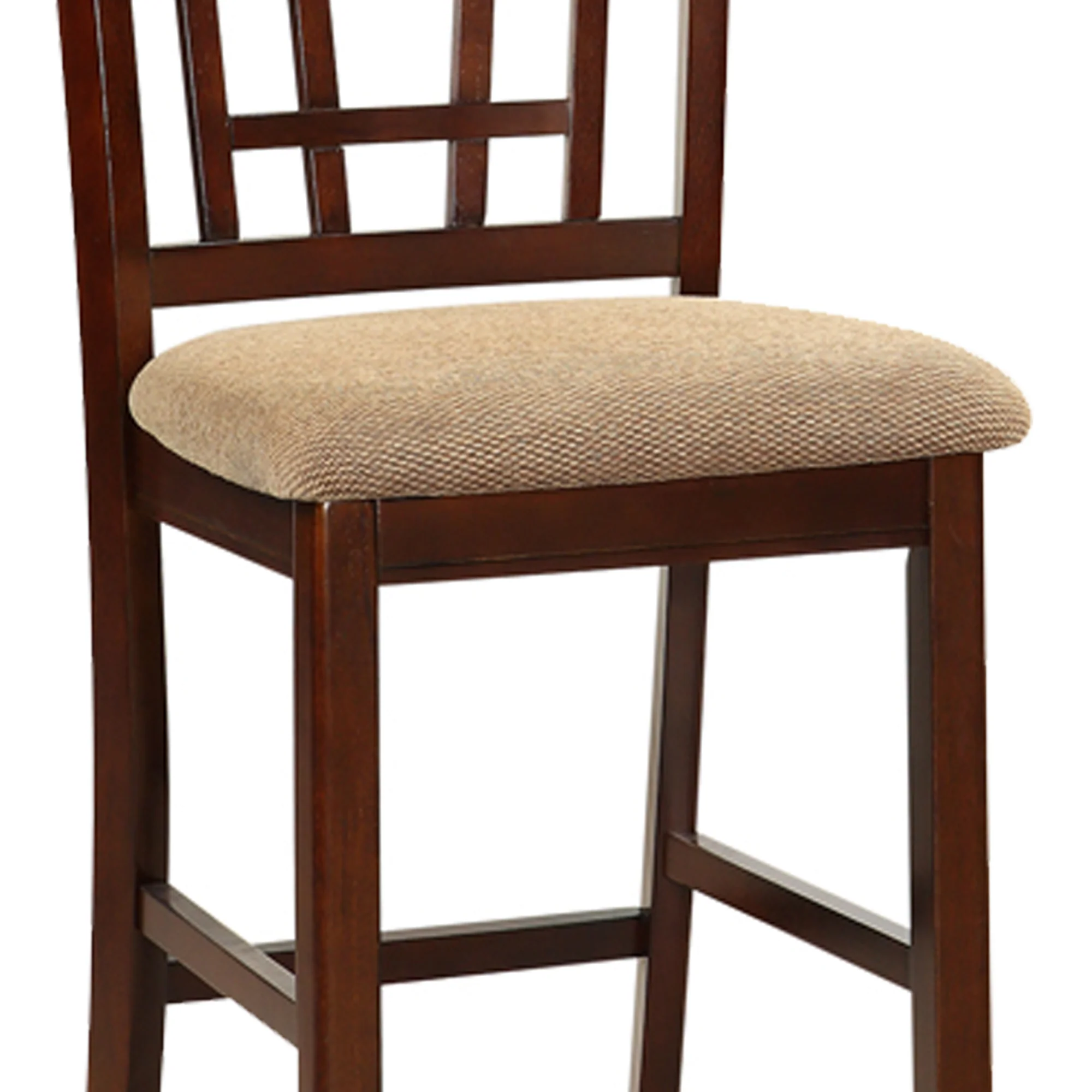 Wooden Counter Height Chair, Dark Brown & Cream, Set Of 2 By Benzara - Image 5
