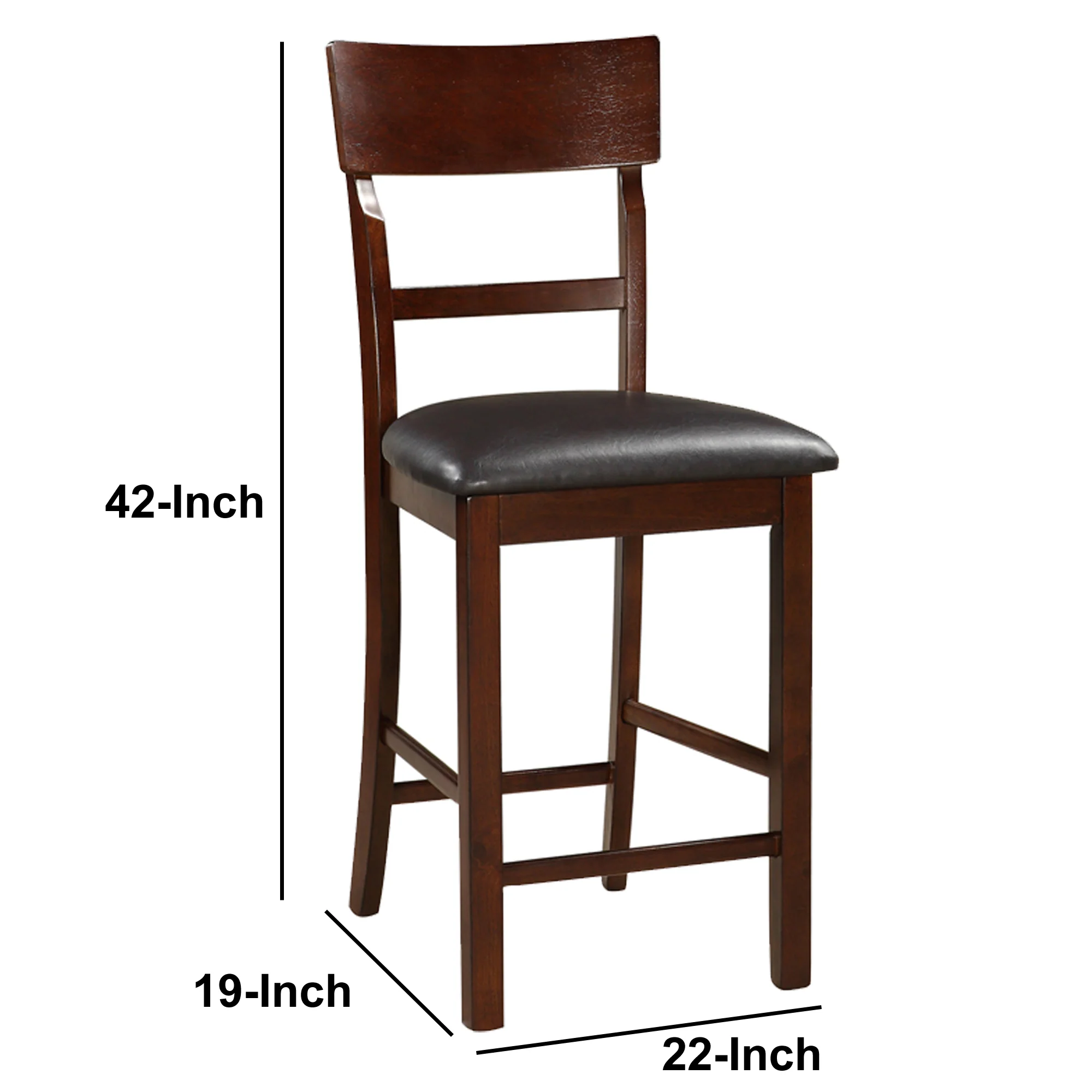 Wooden Counter Height Chair, Dark Brown, Set Of 2 By Benzara - Image 2