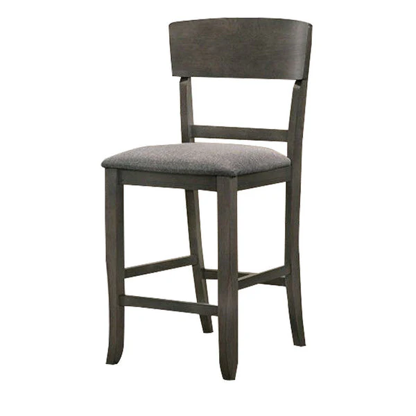 Wooden Counter Height Chair With Curved Back Set Of 2 Charcoal Gray By Benzara - Image 2