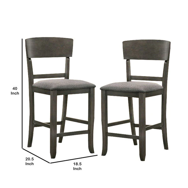Wooden Counter Height Chair With Curved Back Set Of 2 Charcoal Gray By Benzara - Image 5