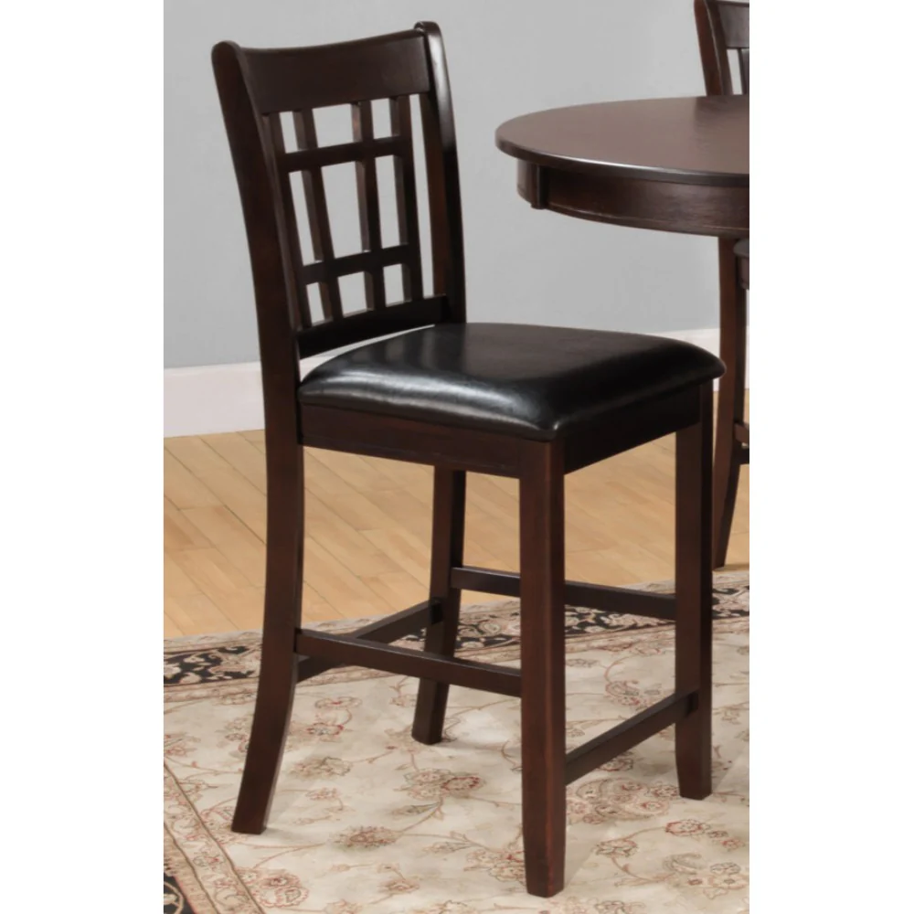 Wooden Counter Height Chair With Leatherette Seat, Dark Cherry Brown, Set of 2 By Benzara - Image 2