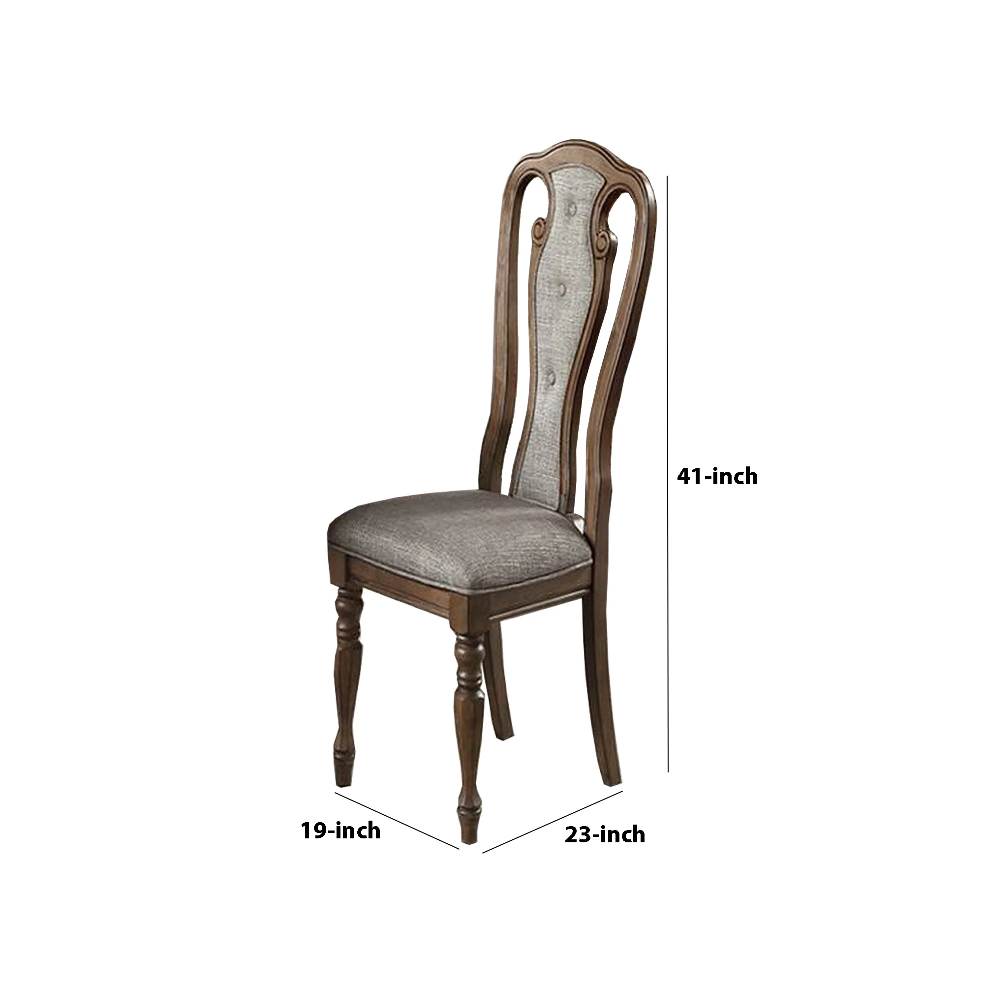 Wooden Dining Chair with Button Tufted Back, Set of 2, Brown and Gray By Benzara - Image 2