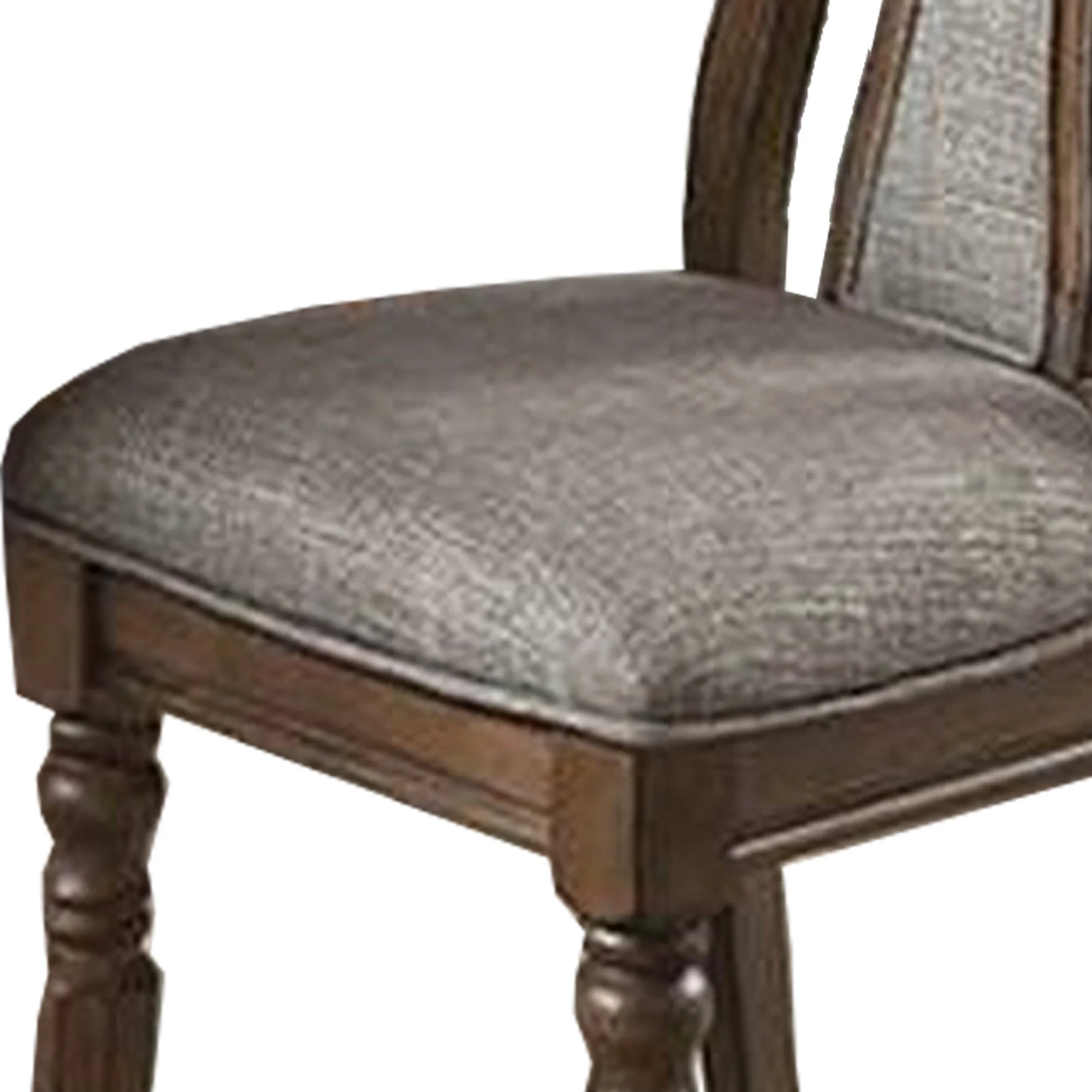 Wooden Dining Chair with Button Tufted Back, Set of 2, Brown and Gray By Benzara - Image 3