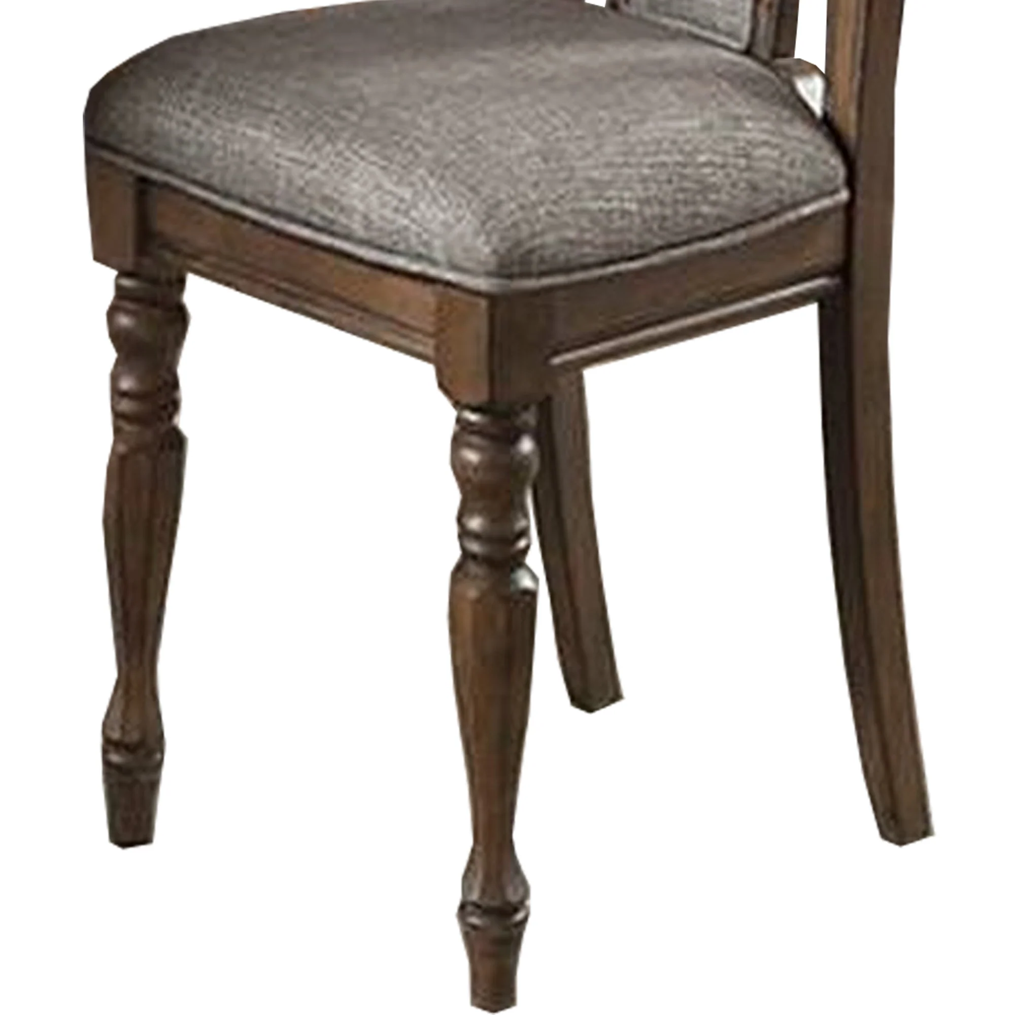 Wooden Dining Chair with Button Tufted Back, Set of 2, Brown and Gray By Benzara - Image 4