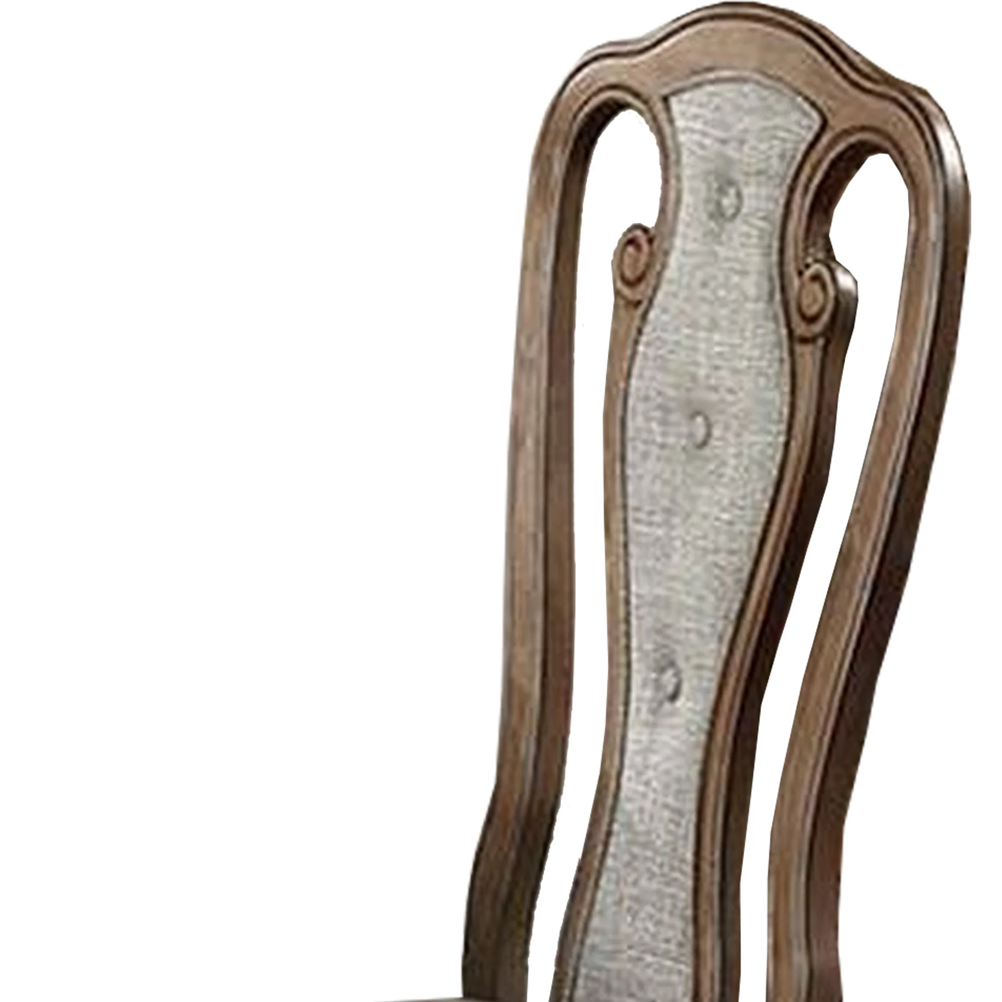 Wooden Dining Chair with Button Tufted Back, Set of 2, Brown and Gray By Benzara - Image 5