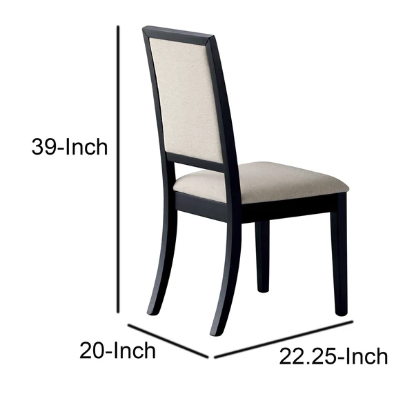 Wooden Dining Side Chair With Cream Upholstered seat And Back, Black, Set of 2 By Benzara - Image 2
