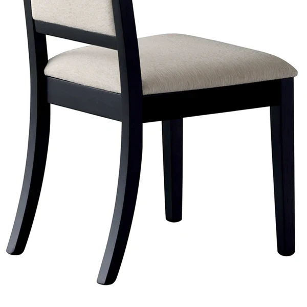 Wooden Dining Side Chair With Cream Upholstered seat And Back, Black, Set of 2 By Benzara - Image 3
