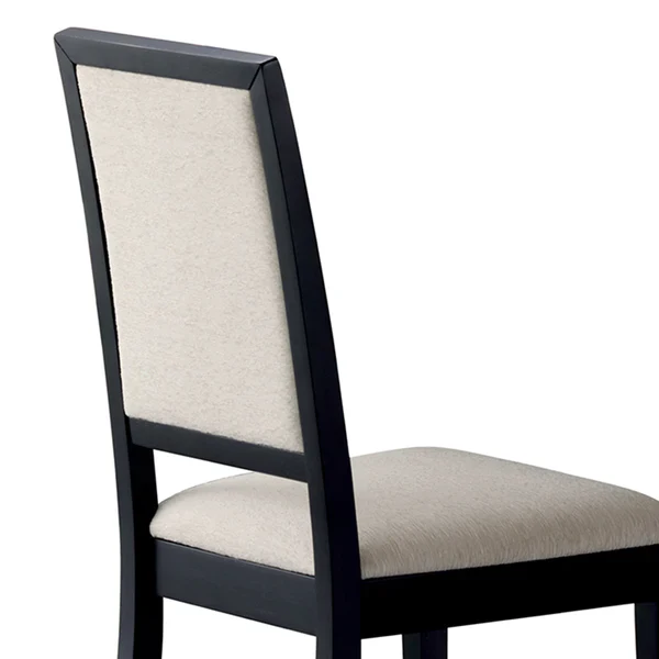 Wooden Dining Side Chair With Cream Upholstered seat And Back, Black, Set of 2 By Benzara - Image 4