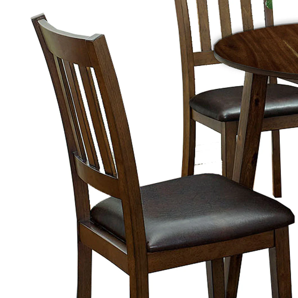 Wooden Dining Table With Ladder Back Style Chairs Set Of 5 Brown By Benzara - Image 3