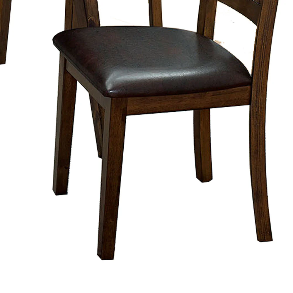 Wooden Dining Table With Ladder Back Style Chairs Set Of 5 Brown By Benzara - Image 4