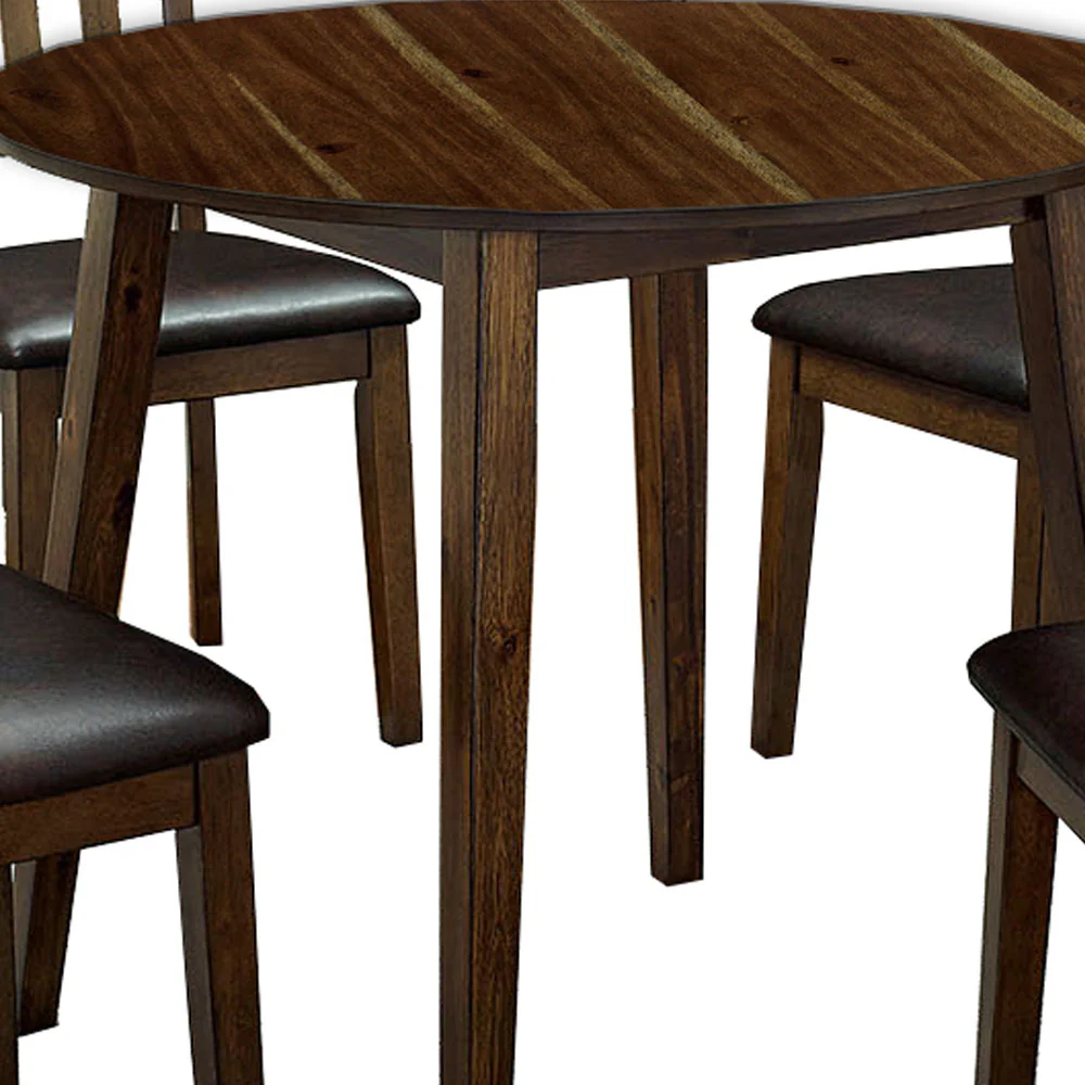 Wooden Dining Table With Ladder Back Style Chairs Set Of 5 Brown By Benzara - Image 5