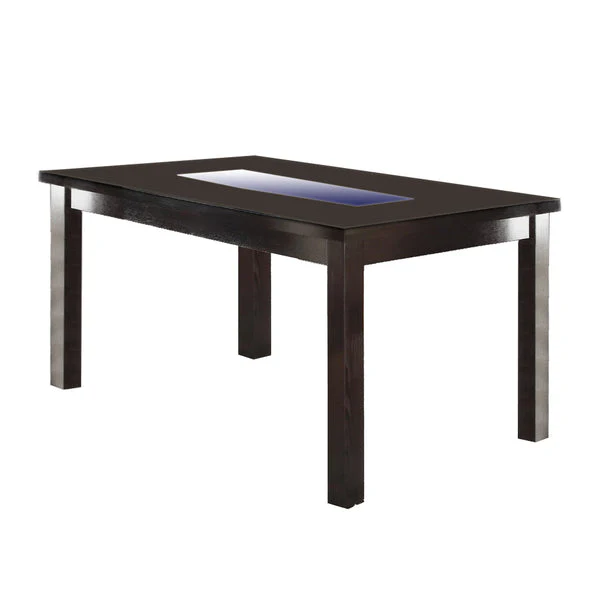 Wooden Dining Table With Tempered Glass Top, Brown By Benzara - Image 2