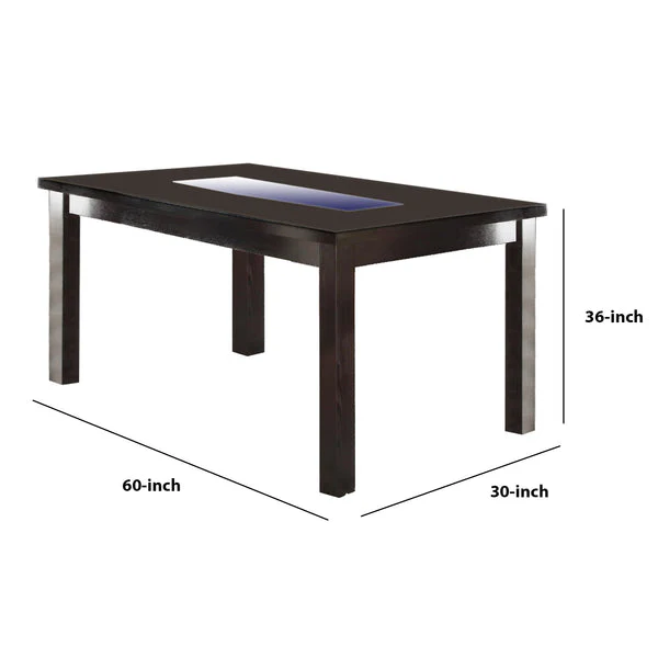 Wooden Dining Table With Tempered Glass Top, Brown By Benzara - Image 3