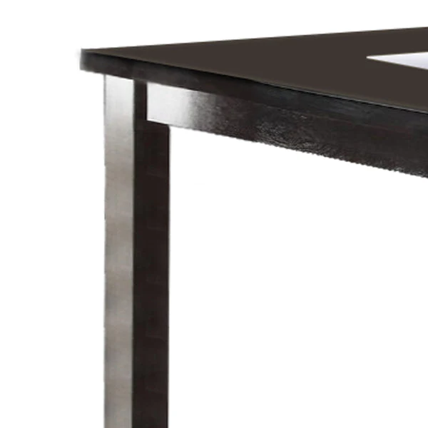 Wooden Dining Table With Tempered Glass Top, Brown By Benzara - Image 5