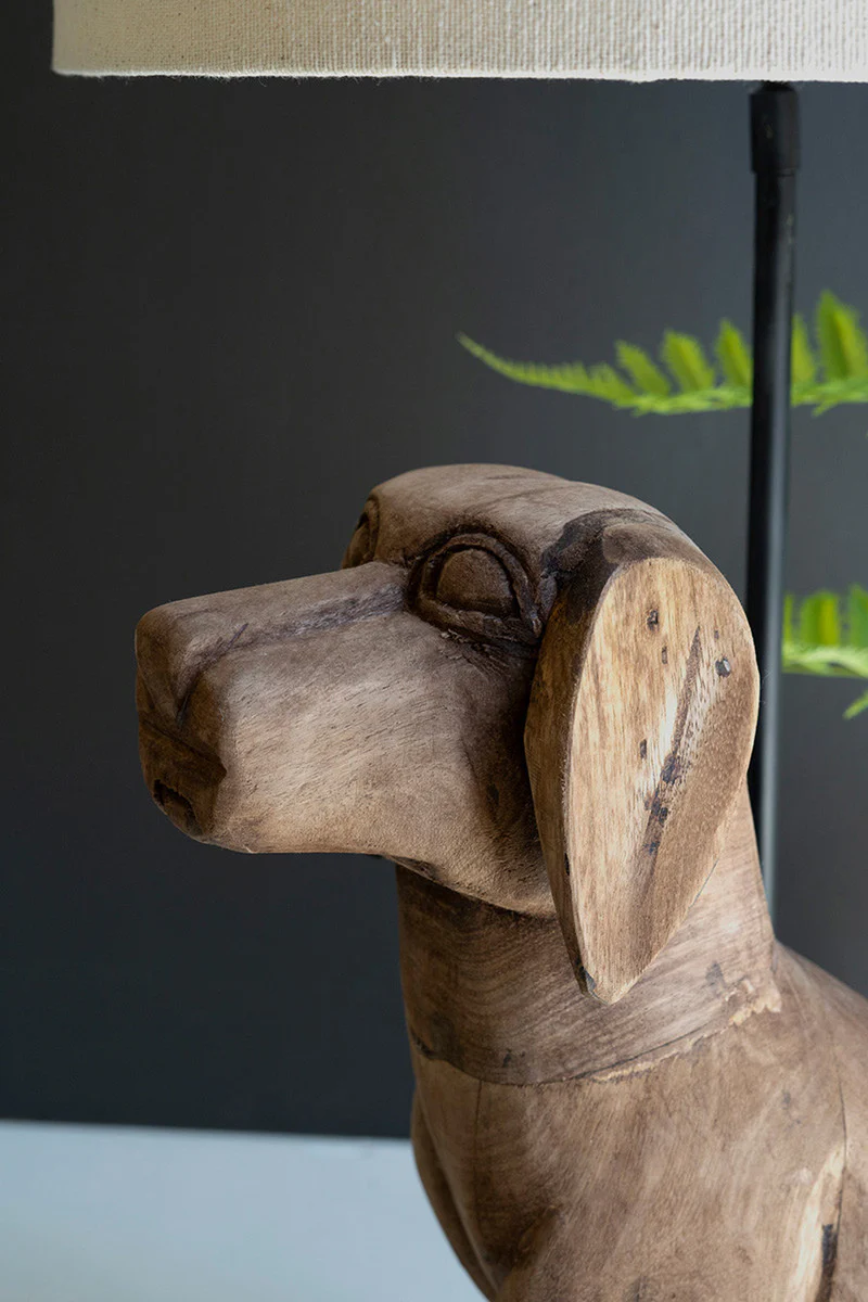 Wooden Dog Table Lamp Base With Shade By Kalalou - Image 2