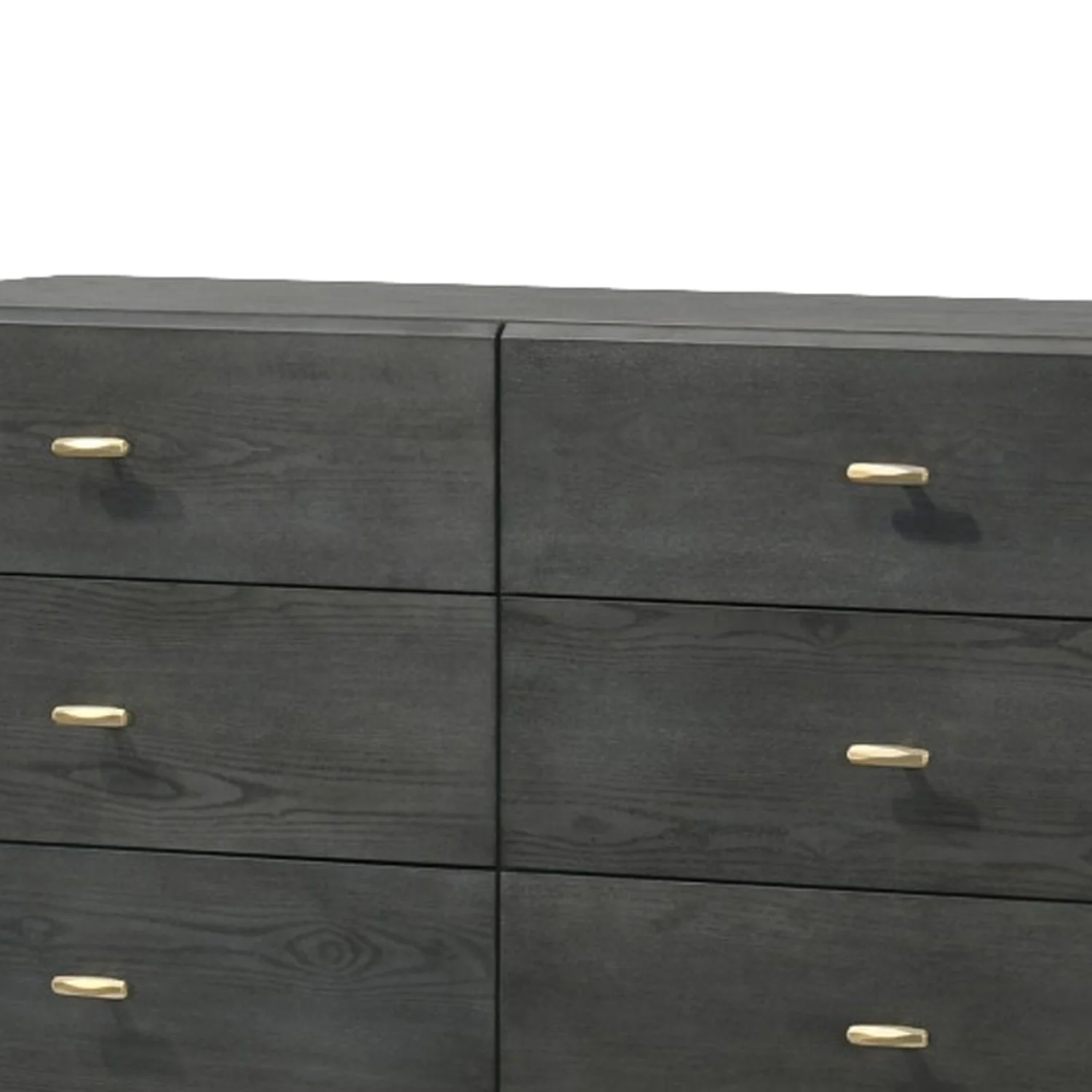 Wooden Dresser with 6 Drawers and Metal Hairpin Legs, Gray and Gold By Benzara - Image 4