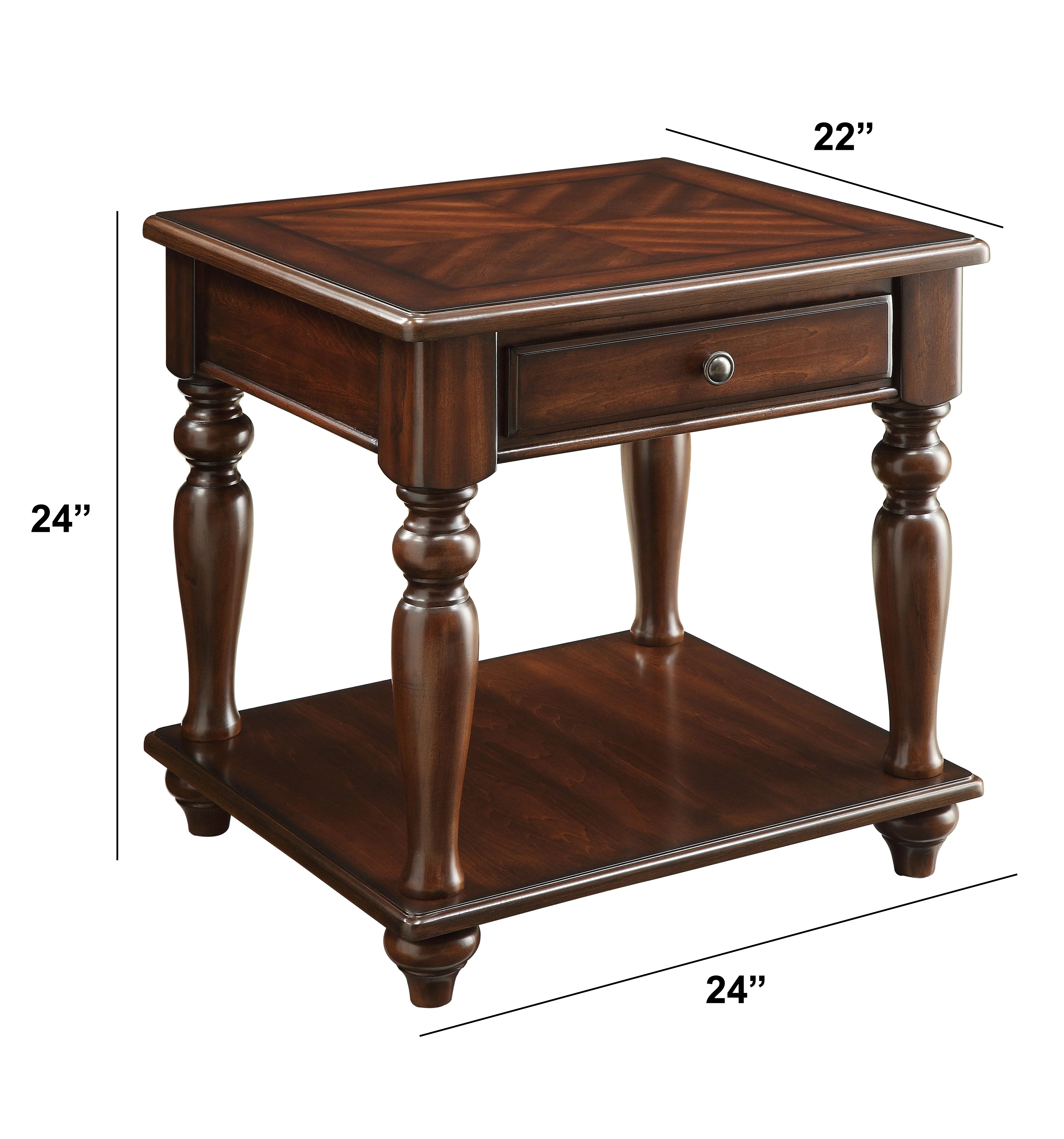 Wooden End Table With 1 Drawer And 1 Bottom Shelf, Walnut Brown By Benzara - Image 3