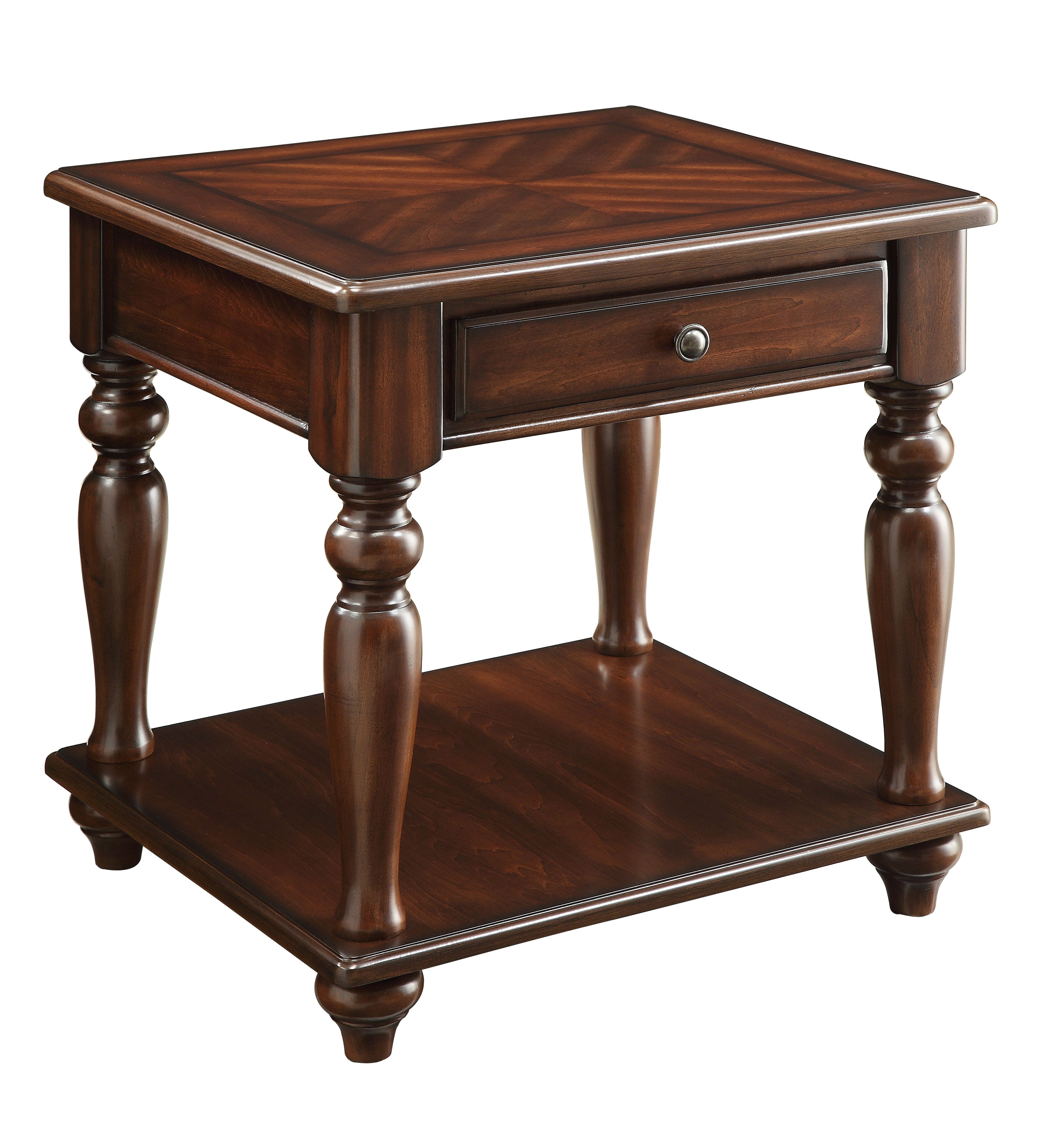 Wooden End Table With 1 Drawer And 1 Bottom Shelf, Walnut Brown By Benzara - Image 6
