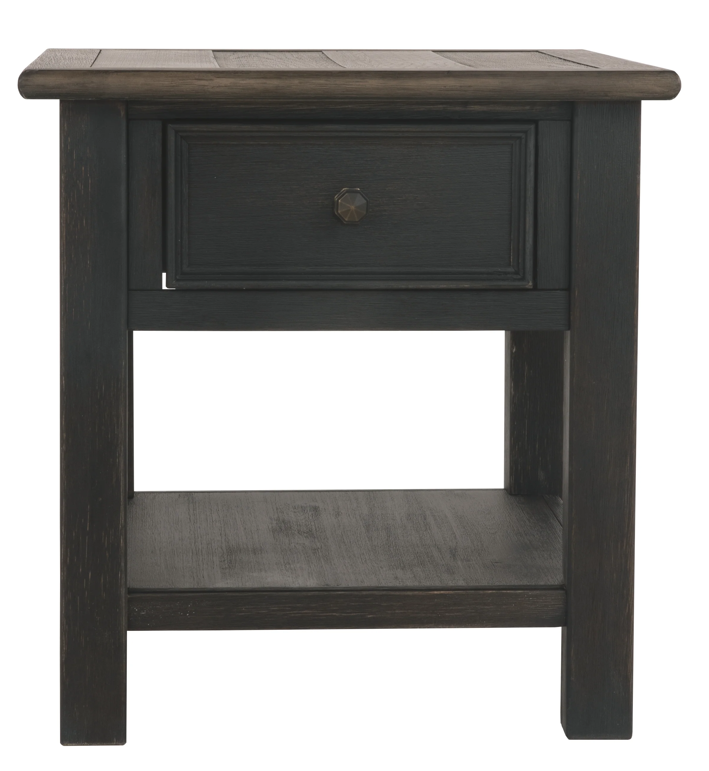 Wooden End Table with One Drawer and One Shelf, Brown and Black By Benzara - Image 4