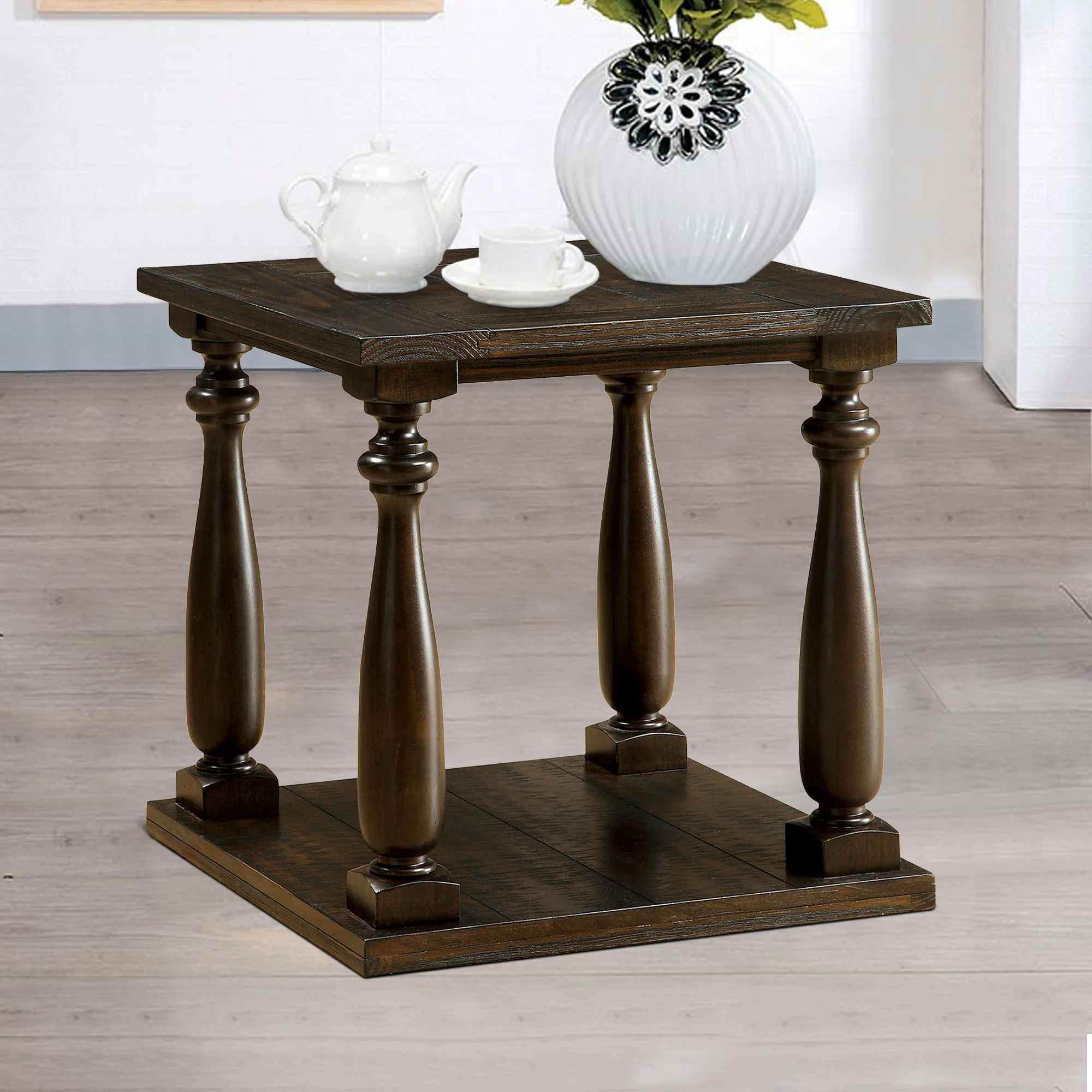 Wooden End Table With Open Shelf, Dark Walnut Brown By Benzara - Image 4