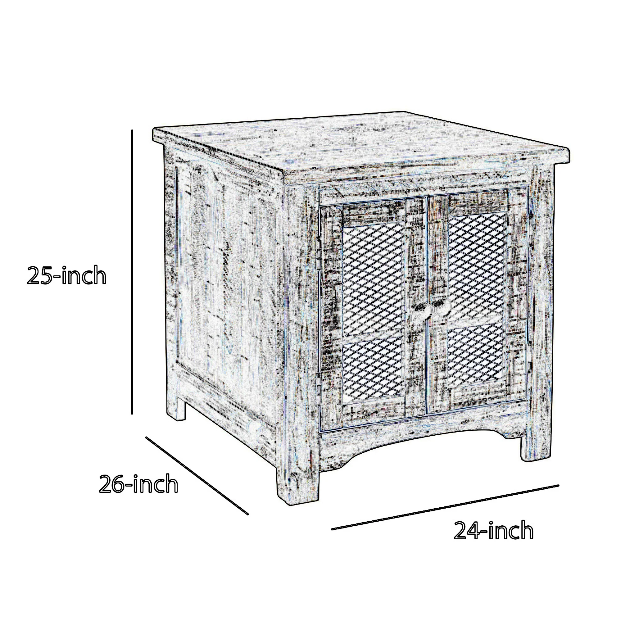 Wooden End Table with Wire Mesh Cabinet and Adjustable Shelf, Brown By Benzara - Image 5