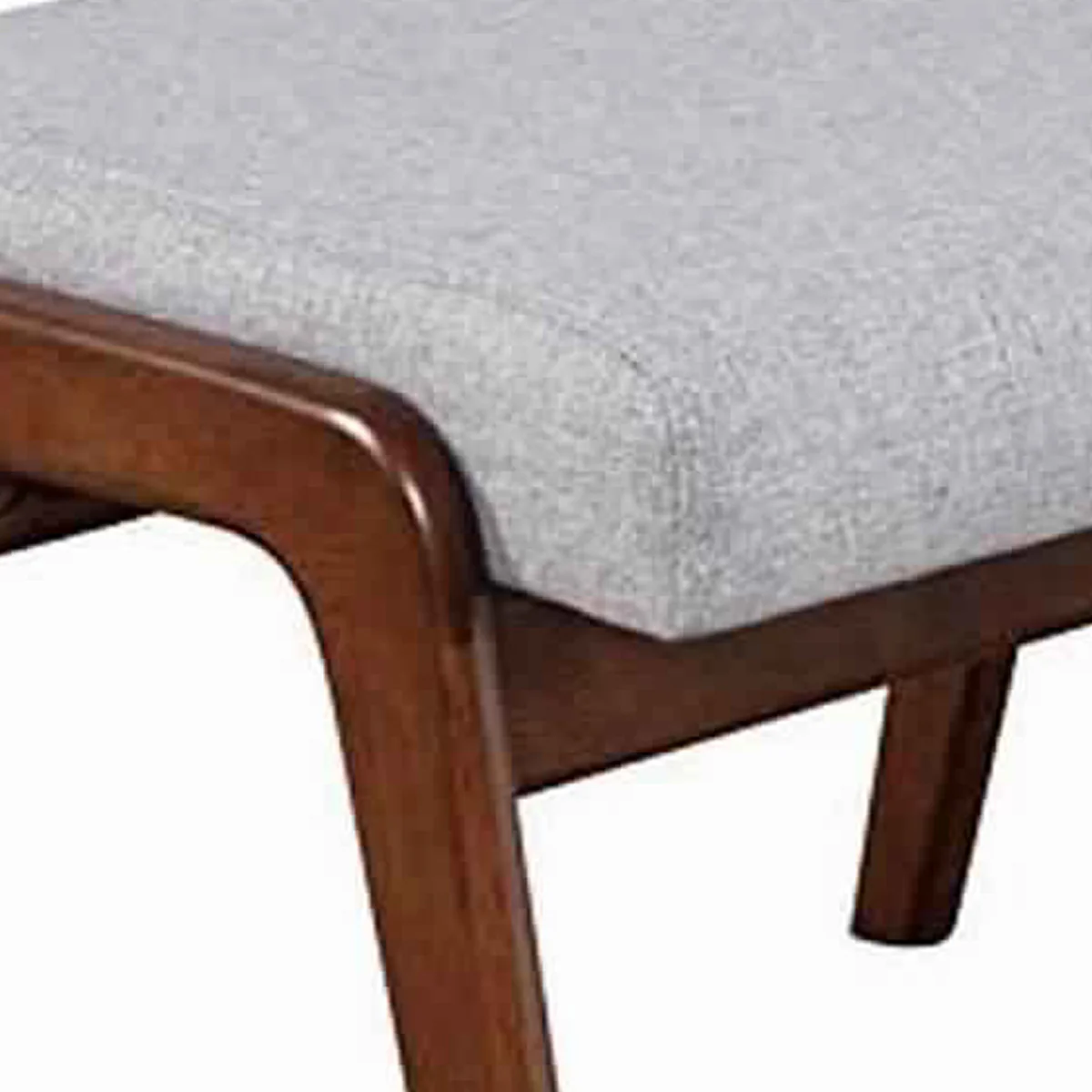 Wooden Footrest With Fabric Upholstered Padded Top, Gray And Brown By Benzara - Image 3