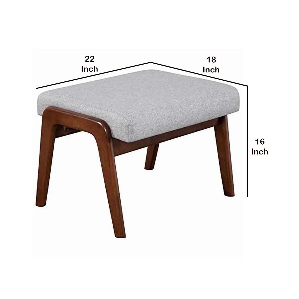 Wooden Footrest With Fabric Upholstered Padded Top, Gray And Brown By Benzara - Image 5