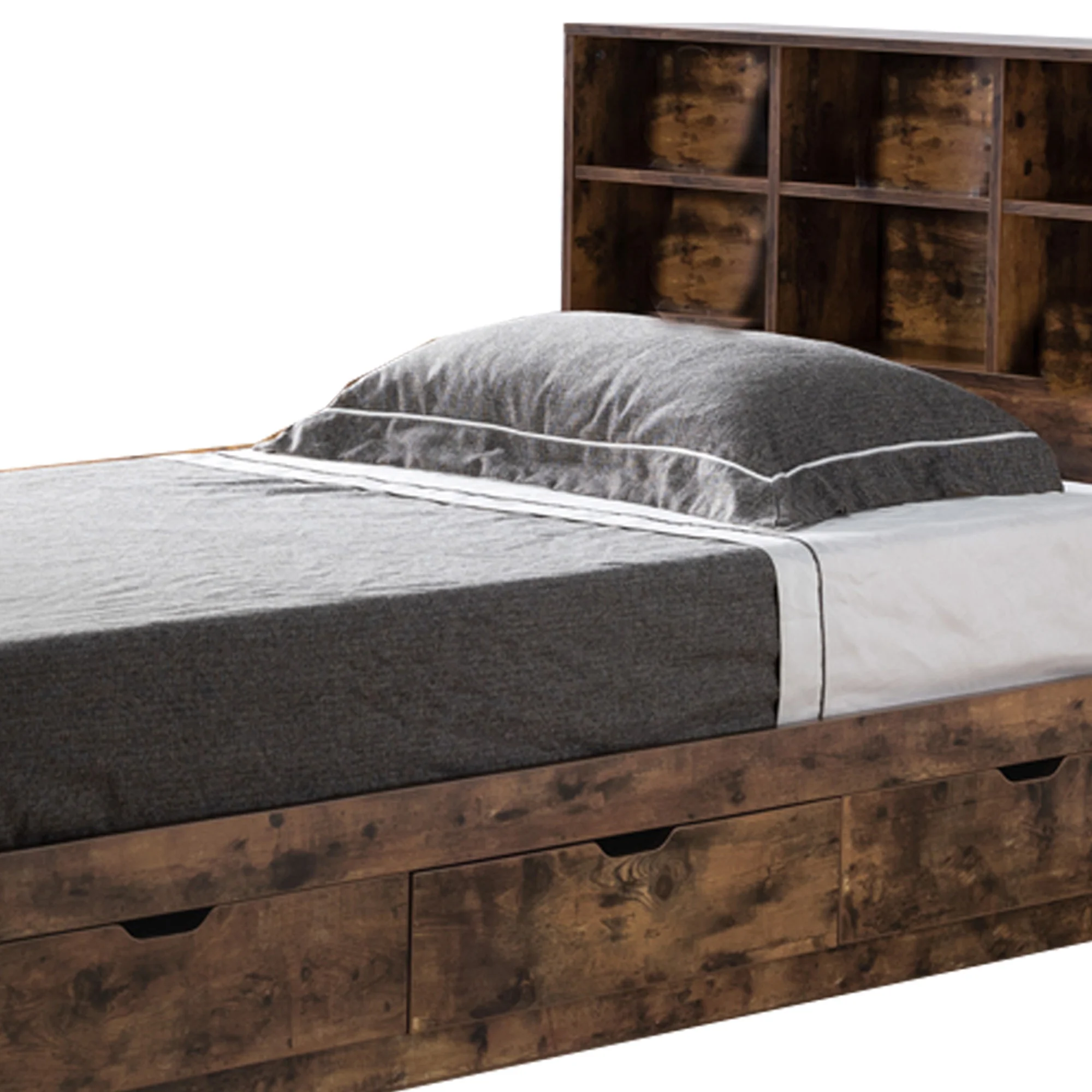Wooden Frame 3 Drawers Twin Size Chest Bed, Distressed Brown By Benzara - Image 3